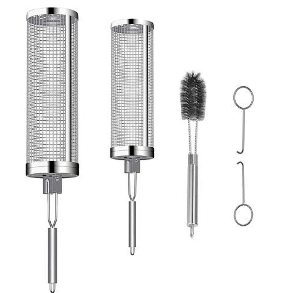 2Pack Rolling Grill Baskets BBQ Net Tubes - Stainless Steel Barbecue Grill Grates - Ballimart