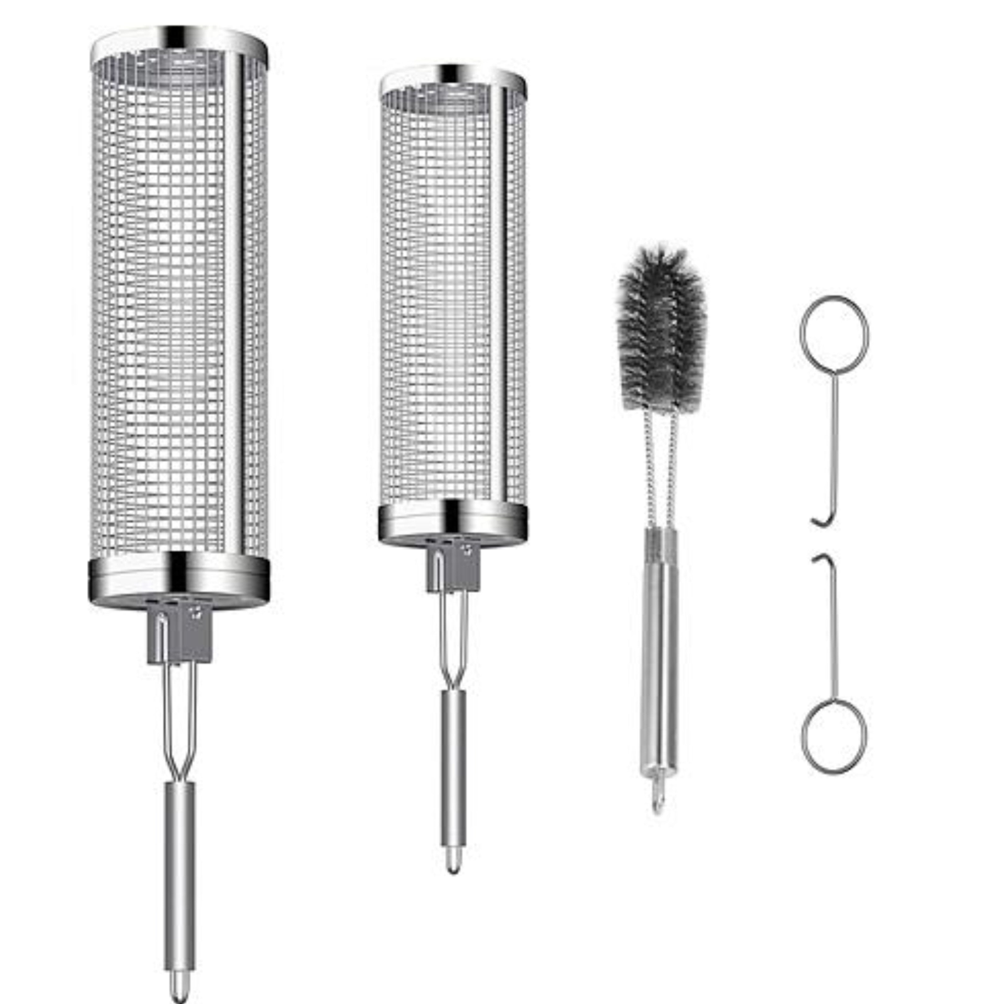 2Pack Rolling Grill Baskets BBQ Net Tubes - Stainless Steel Barbecue Grill Grates - Ballimart