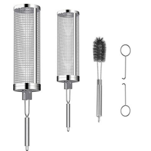 2Pack Rolling Grill Baskets BBQ Net Tubes - Stainless Steel Barbecue Grill Grates - Ballimart