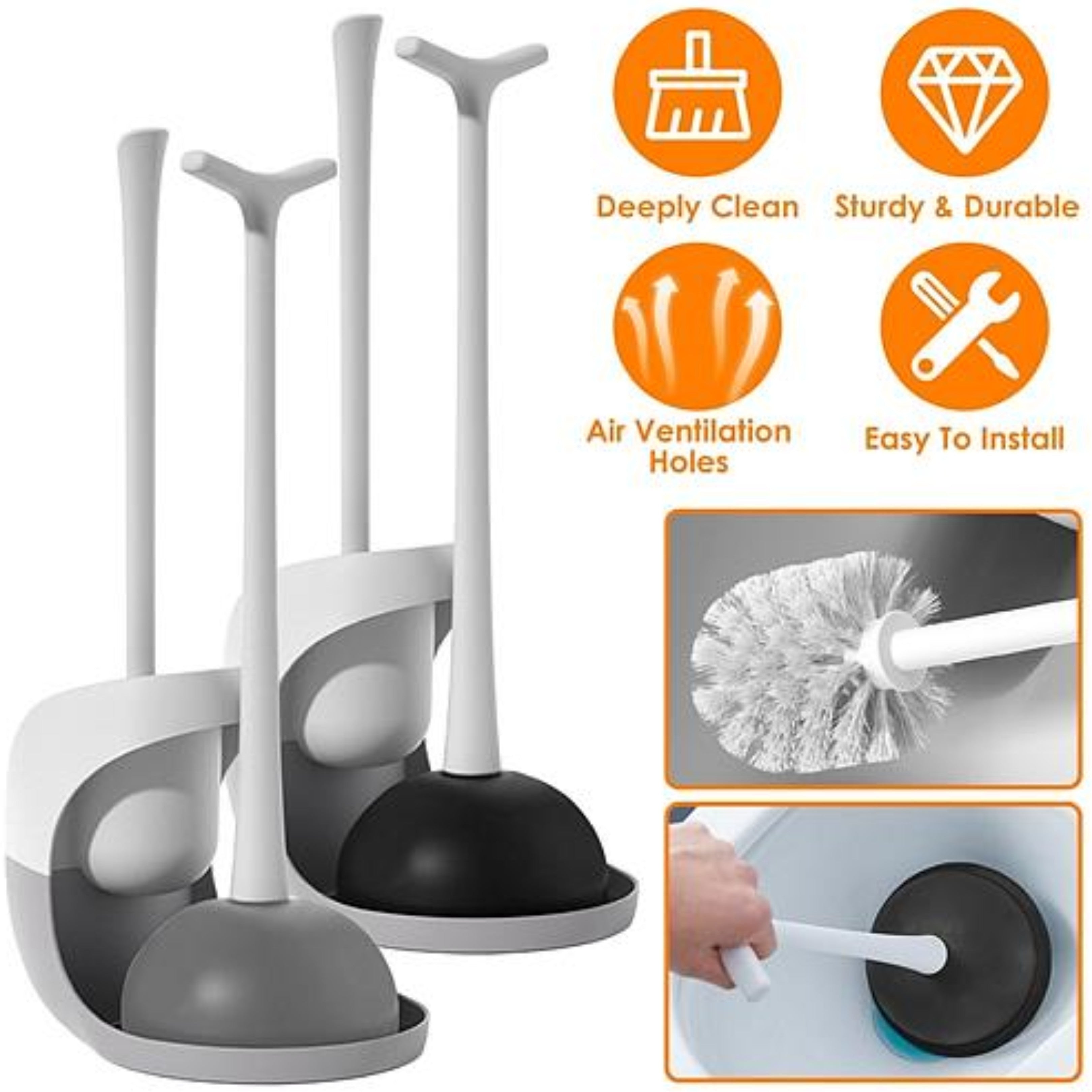 Toilet Plunger and Brush Combo Set with Ventilated Holder - Ballimart