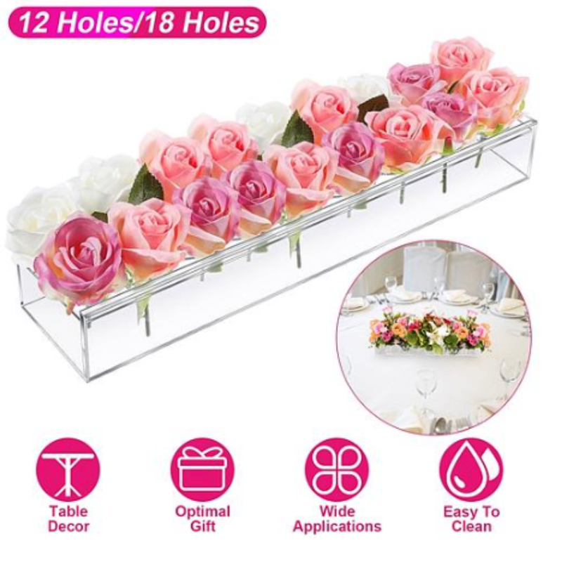 IMounted Clear Acrylic Flower Vase - Rectangular Floral Centerpiece