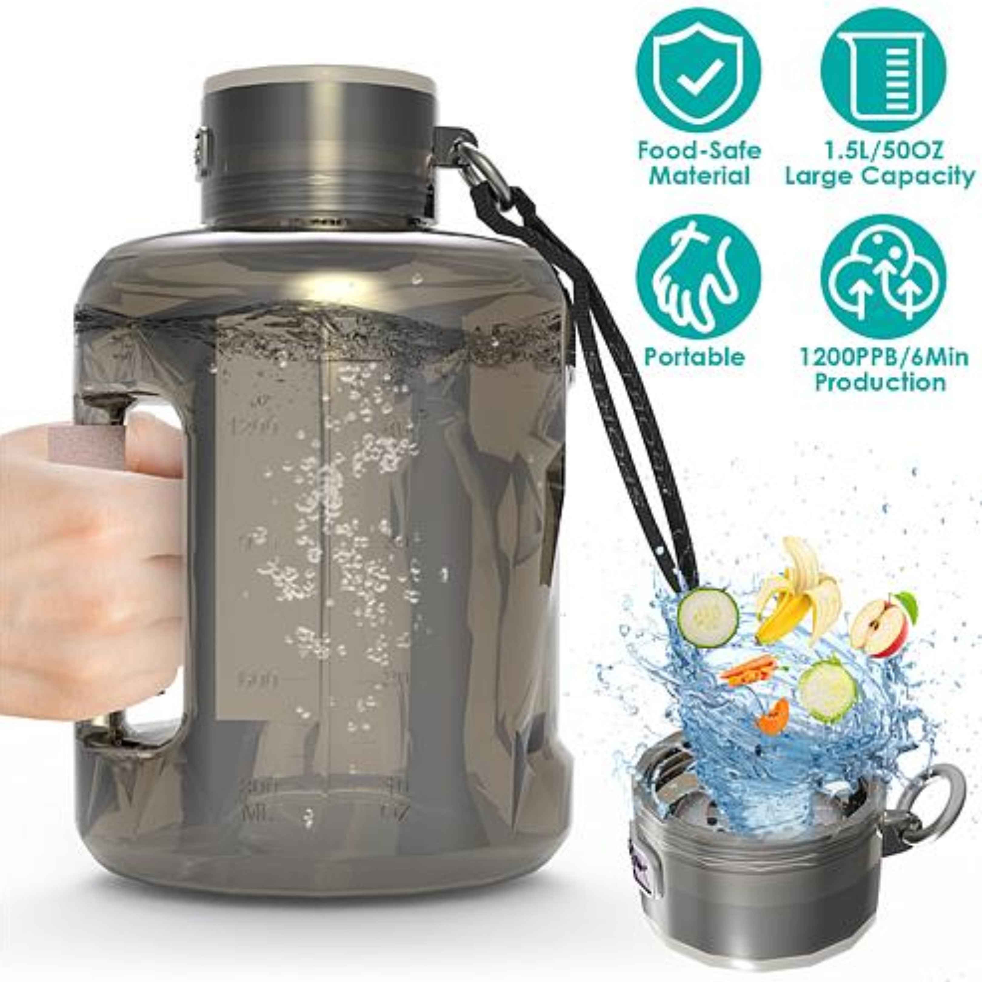 1.5L Large Capacity Portable Hydrogen Water Bottle - Quick Electrolysis Rechargeable Hydrogen Water Generator