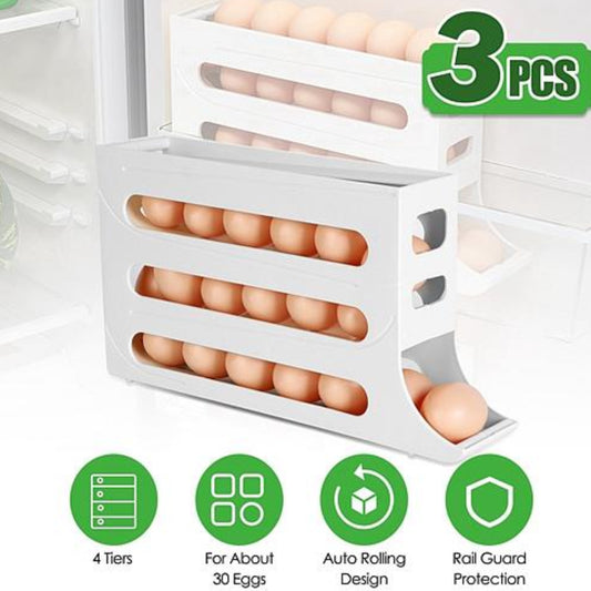 NewHome 3Pcs 4 Tiers Egg Holder - Auto Rolling Fridge Egg Organizer - Ballimart