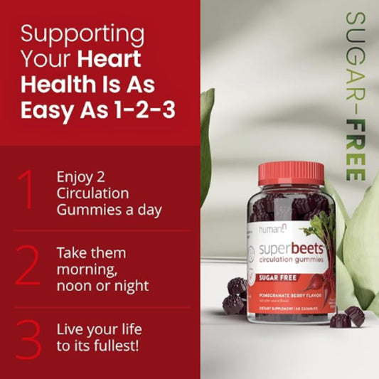 humanN SuperBeets Circulation Gummies - 60 Count (Pack of 2) | Heart-Healthy Energy with Grape Seed Extract & Beet Root Powder - Ballimart
