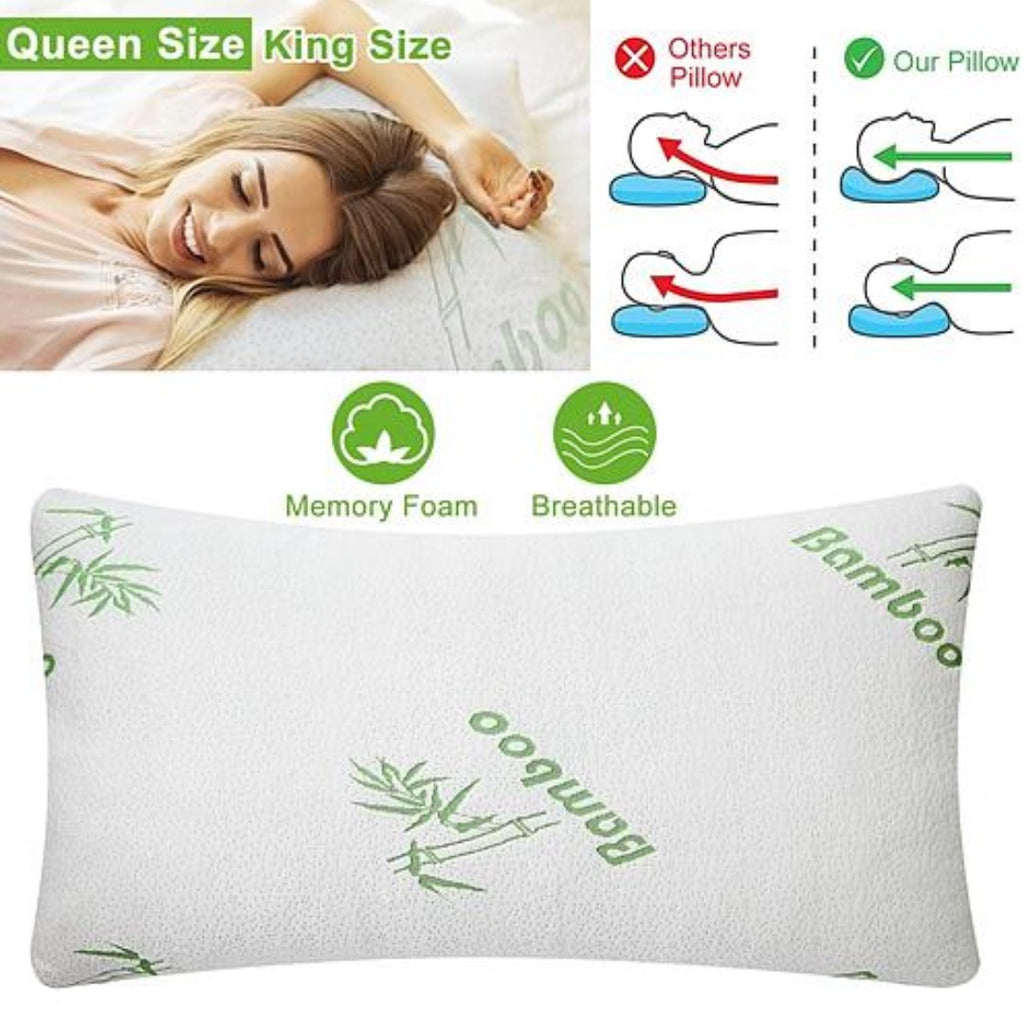 NewHome Bamboo Memory Foam Pillow - Hypoallergenic Bed Pillow for Head and Neck Support - Ballimart