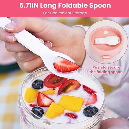 4Pcs Overnight Oats Containers with Lids and Folding Spoons - 20OZ Portable Leak-proof Oats Jars for Milk, Vegetable and Fruit Salad, Yogurt, Breakfast, Cereal - Ballimart