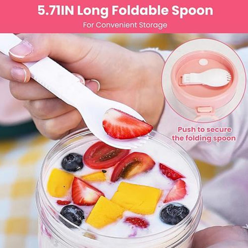 4Pcs Overnight Oats Containers with Lids and Folding Spoons - 20OZ Portable Leak-proof Oats Jars for Milk, Vegetable and Fruit Salad, Yogurt, Breakfast, Cereal - Ballimart