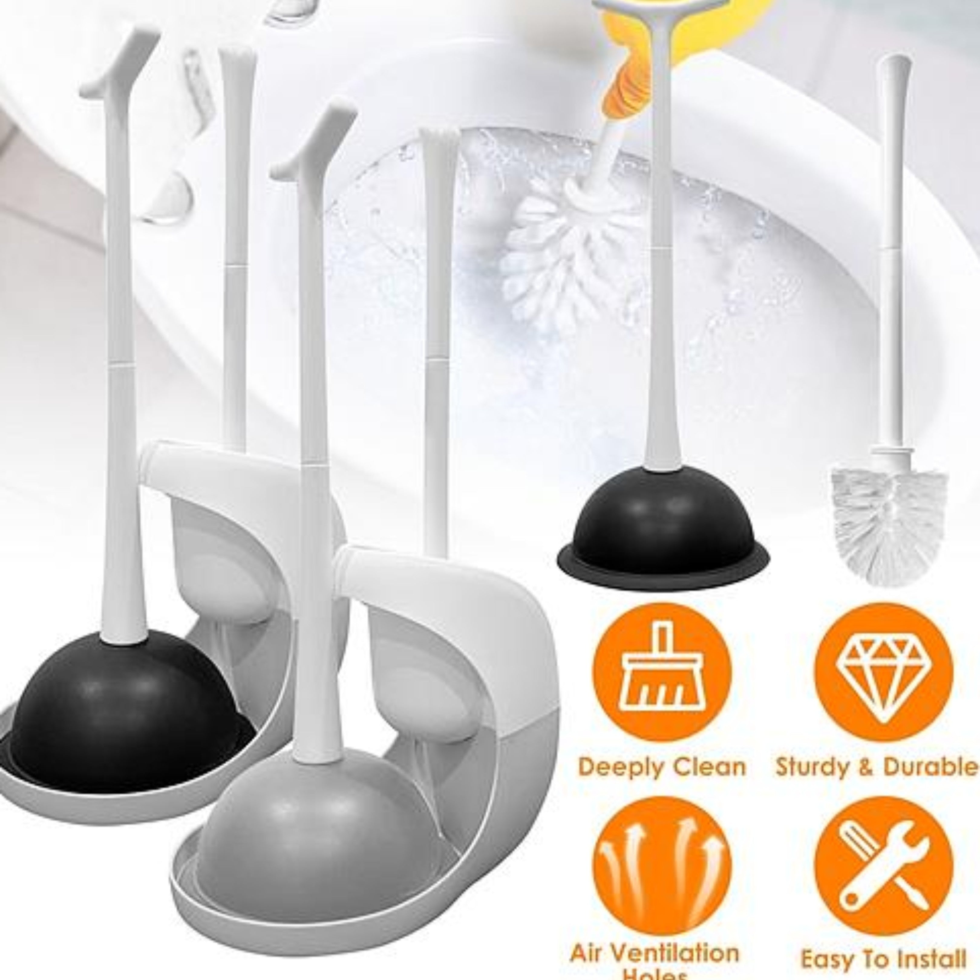 Toilet Plunger and Brush Combo Set with Ventilated Holder - Ballimart