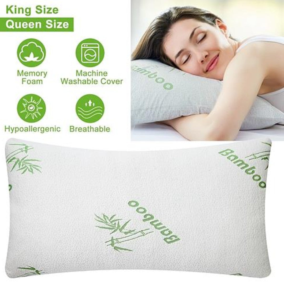 NewHome Bamboo Memory Foam Pillow - Hypoallergenic Bed Pillow for Head and Neck Support