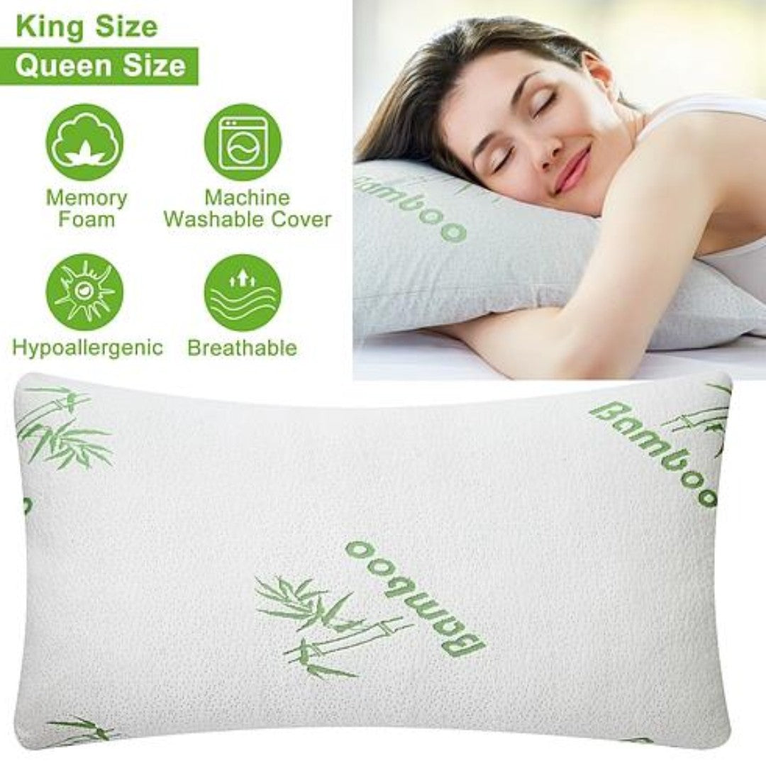 NewHome Bamboo Memory Foam Pillow - Hypoallergenic Bed Pillow for Head and Neck Support - Ballimart