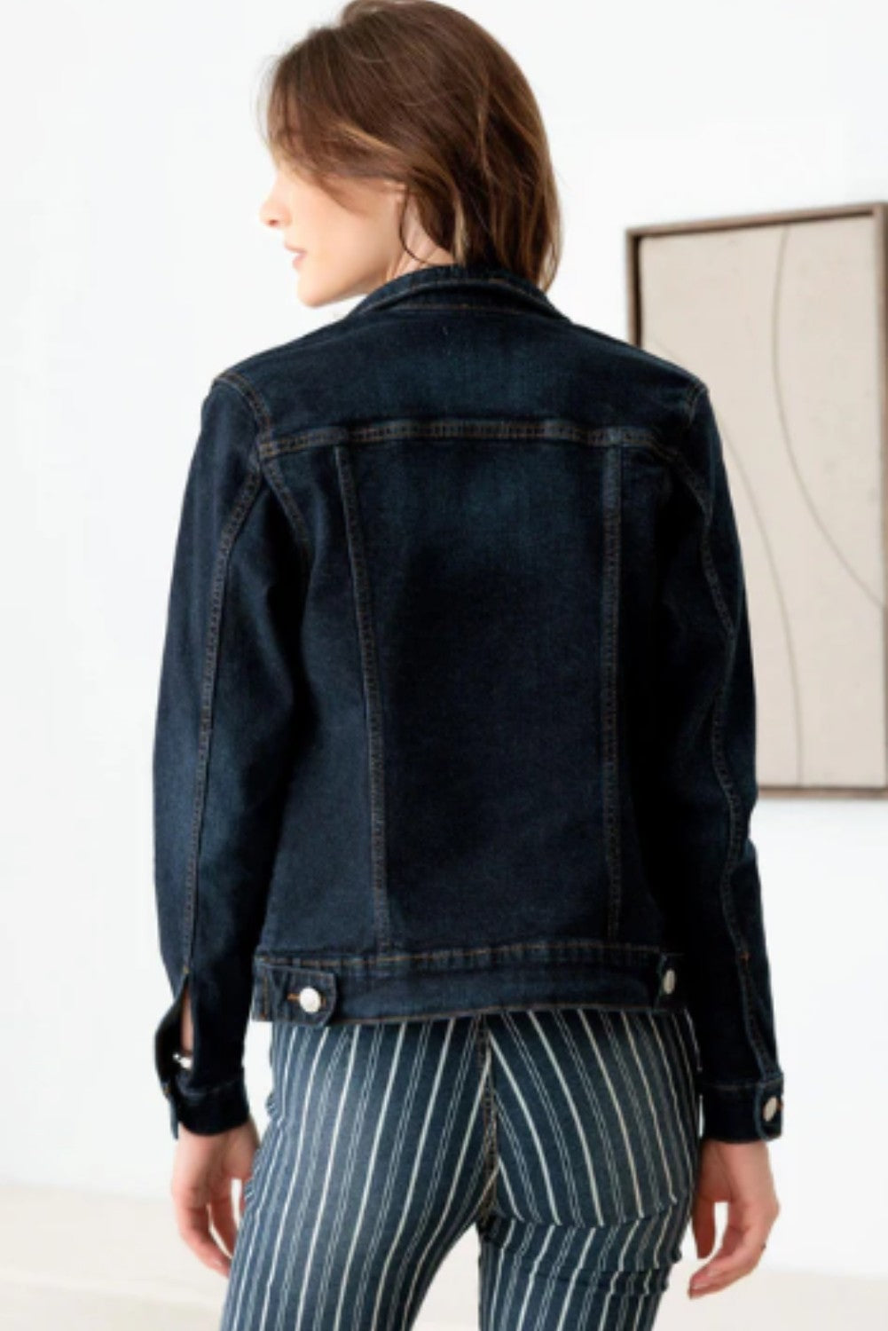Dark Wash Front Pockets Gold Buttons Denim Jacket - Ballimart