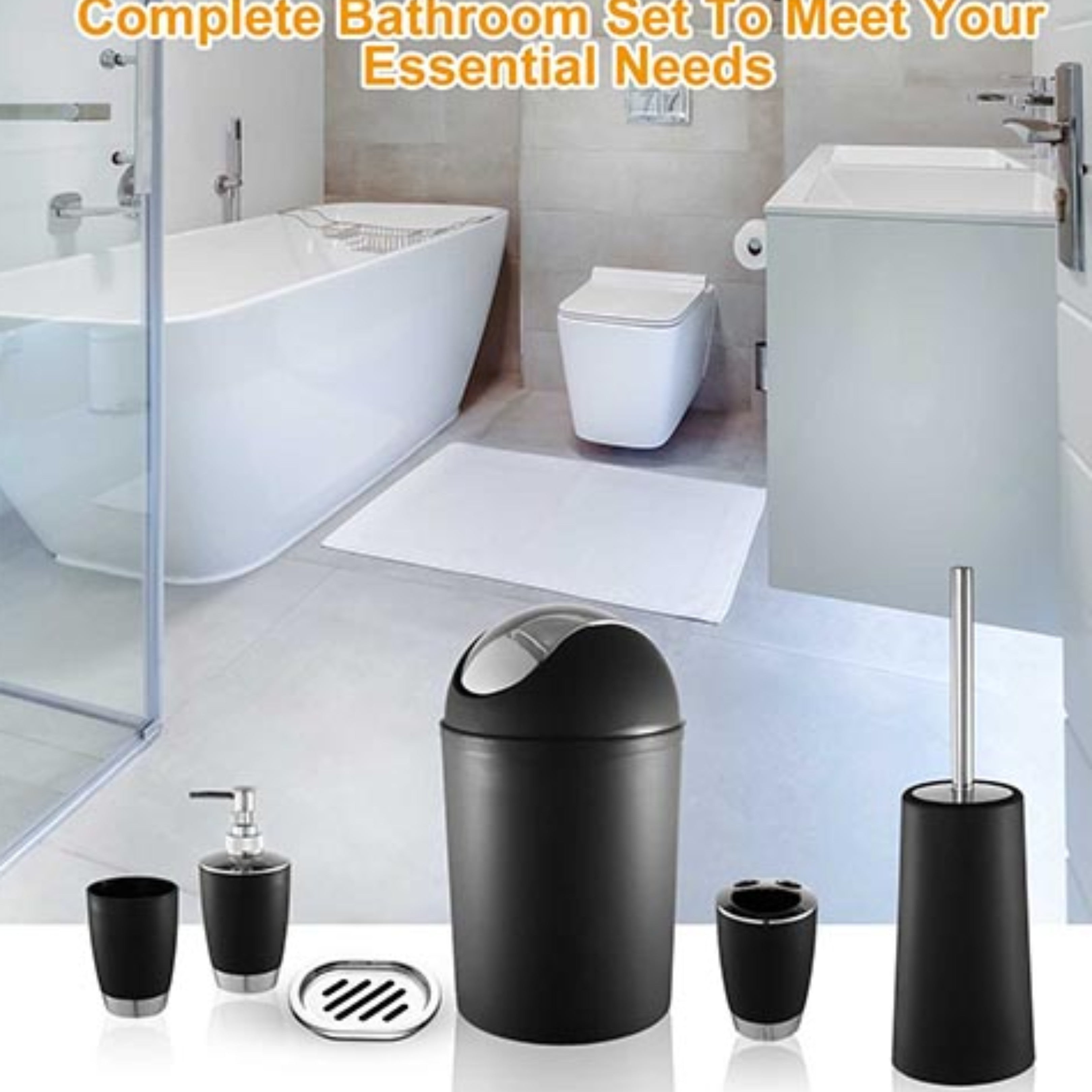NewHome Bathroom Accessories Set - 6 Pcs Complete Bathroom Ensemble - Ballimart