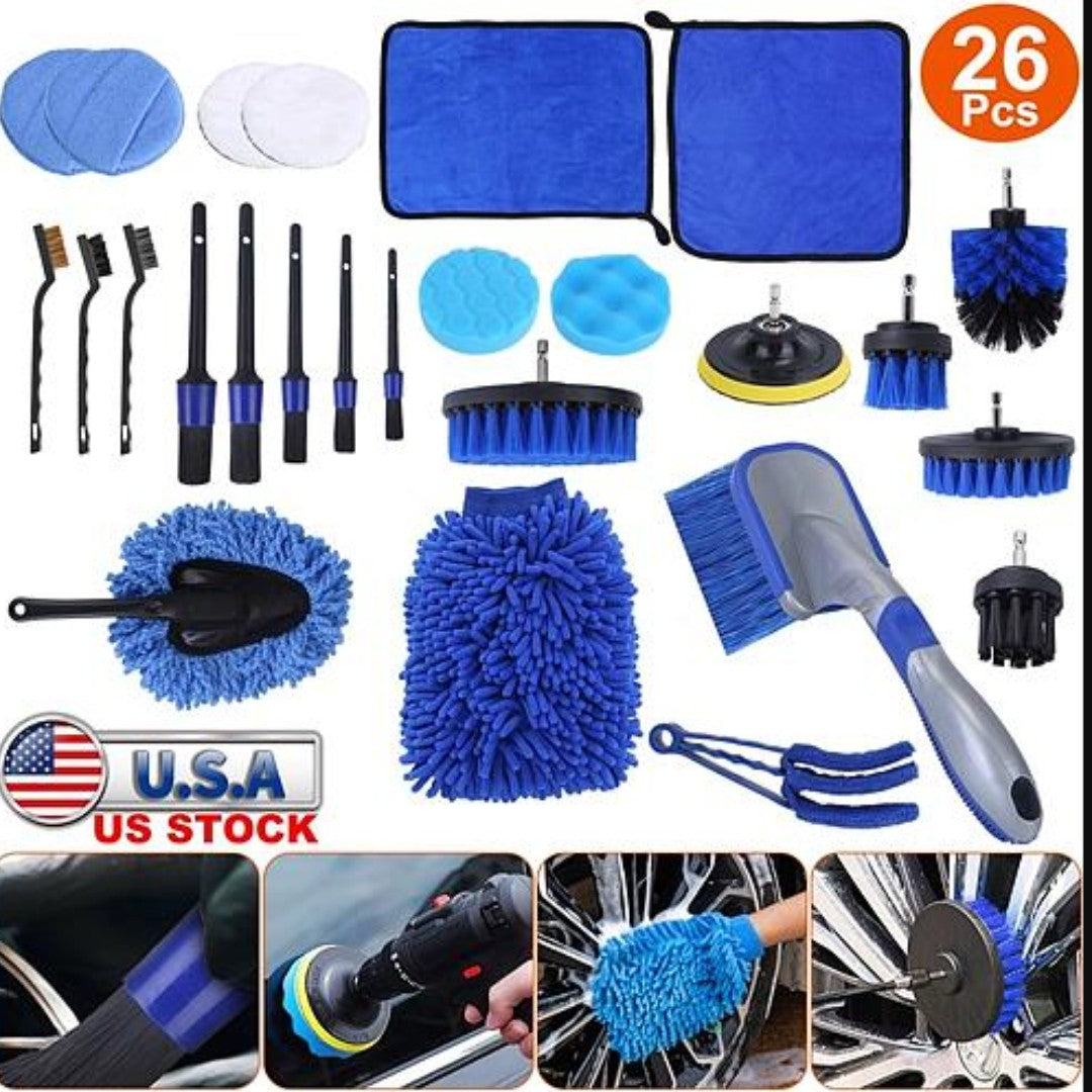 26Pcs Car Detailing Brush Kit - Complete Exterior and Interior Car Cleaning Set