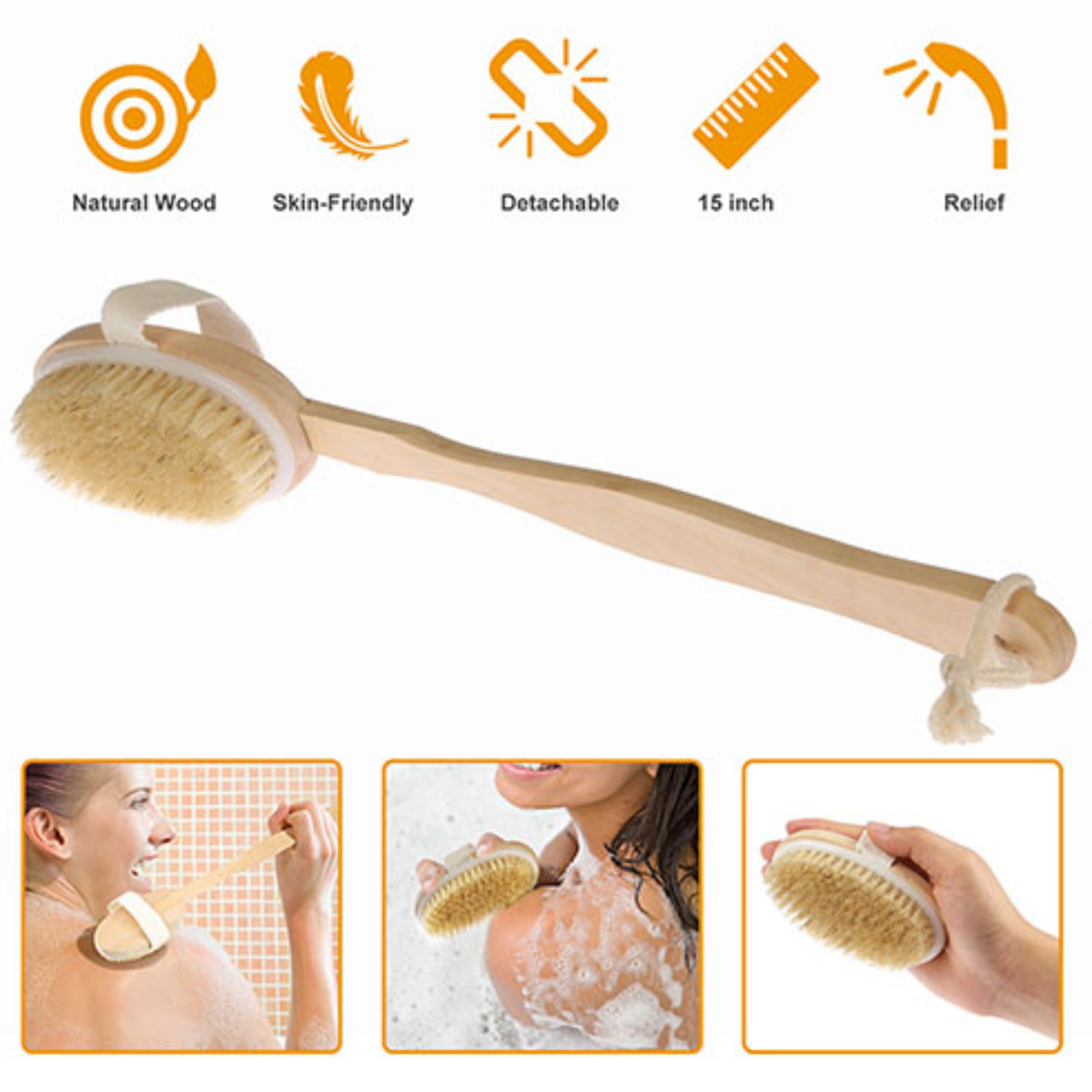 iMountek Bath Brush 15" Shower Body Back Scrubber with Long Handle