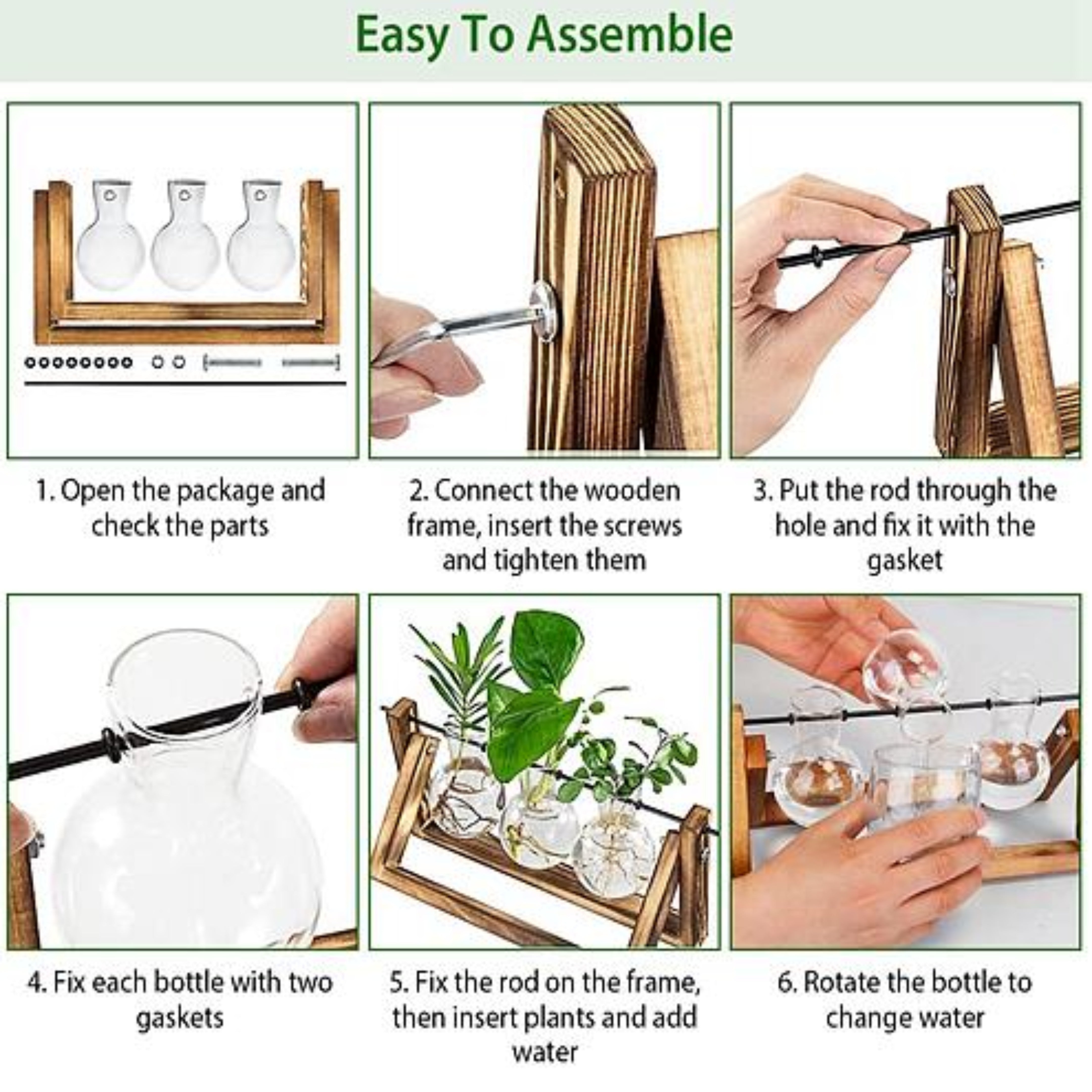 Desktop Glass Planter Bulb Plant Terrarium with Wooden Stand