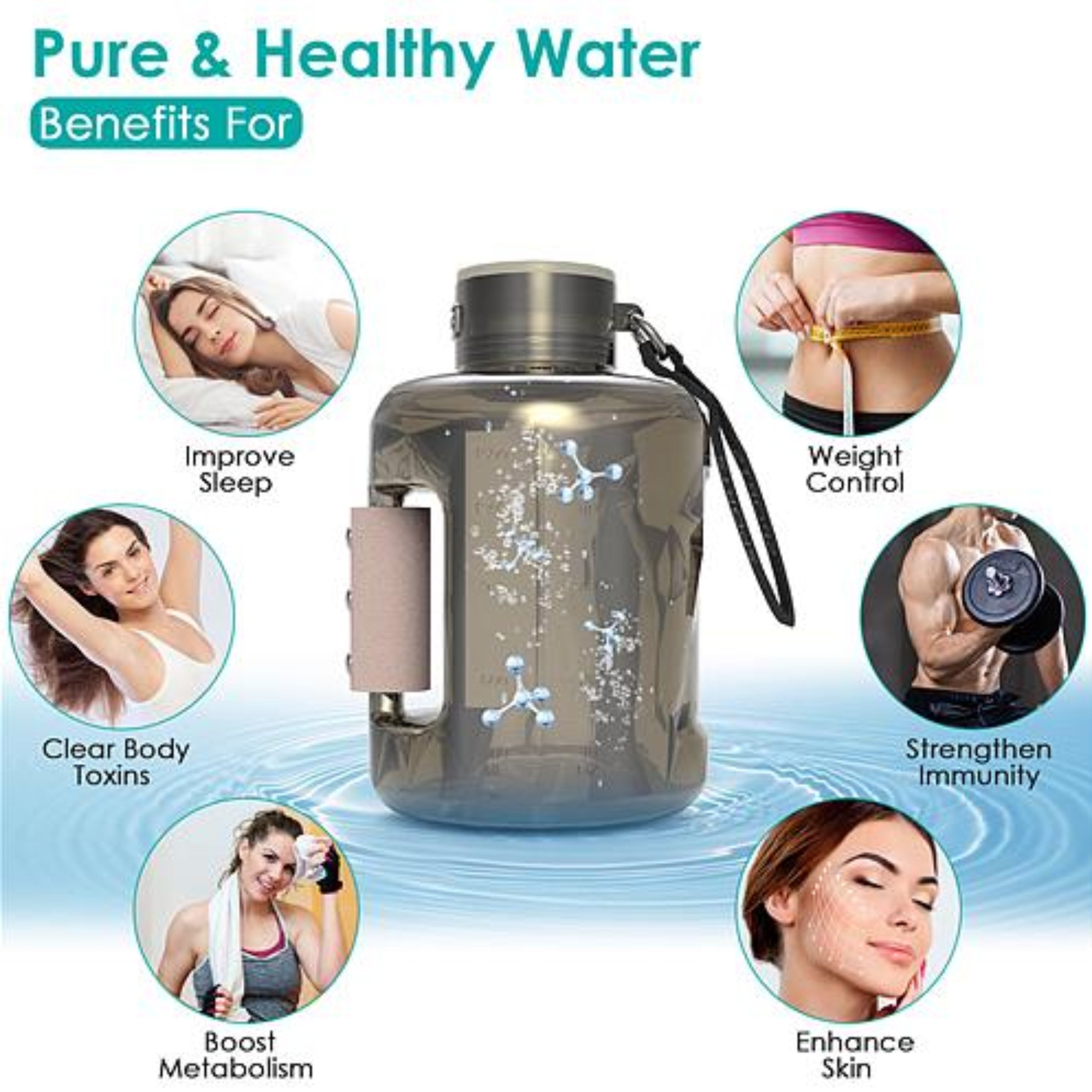 1.5L Large Capacity Portable Hydrogen Water Bottle - Quick Electrolysis Rechargeable Hydrogen Water Generator