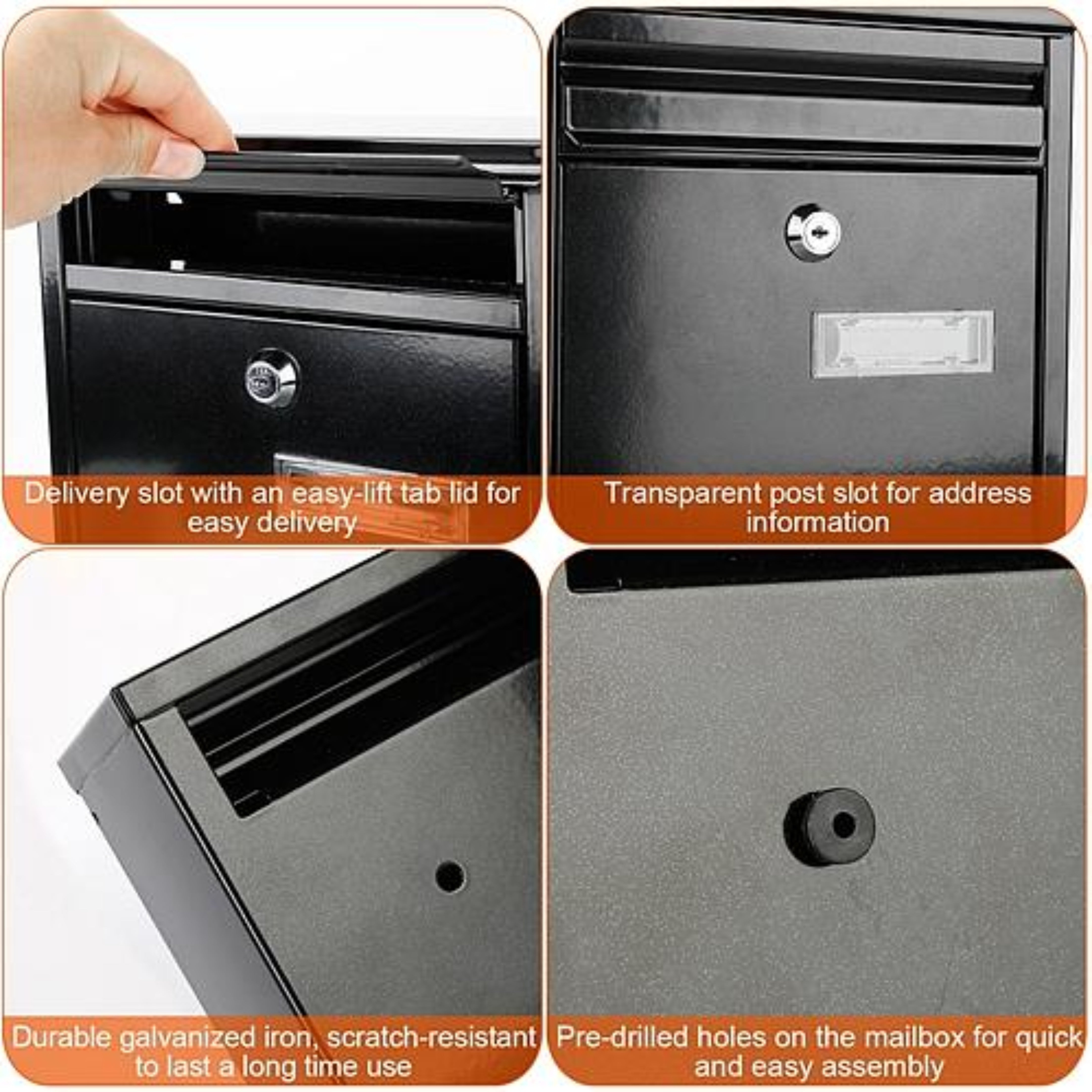 Wall Mount Mailbox - Lockable Galvanized Iron Letter Post Box