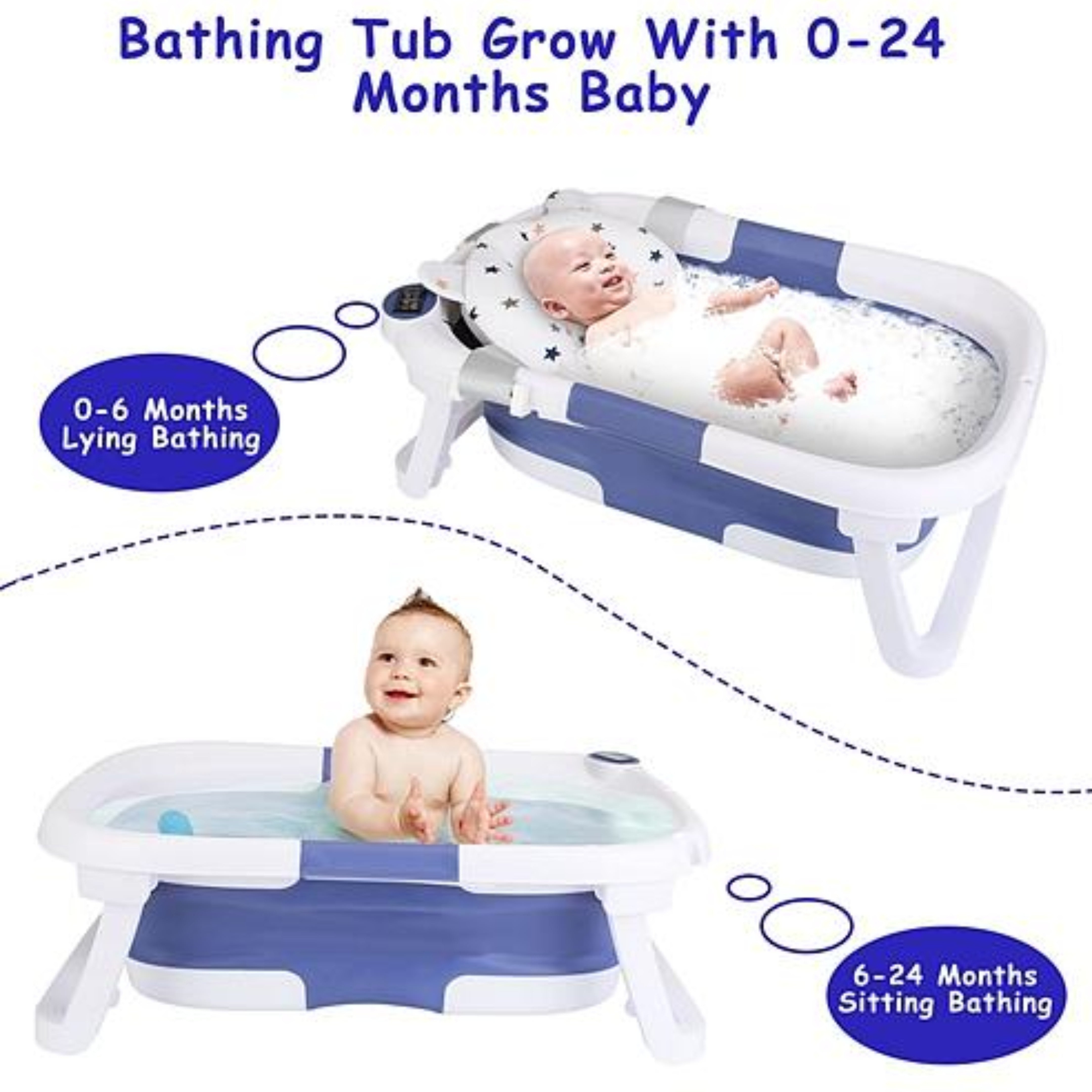 Babyluv Baby Bath Tub with Thermometer - Collapsible Travel-Friendly 0-24 Months Baby Bathtub