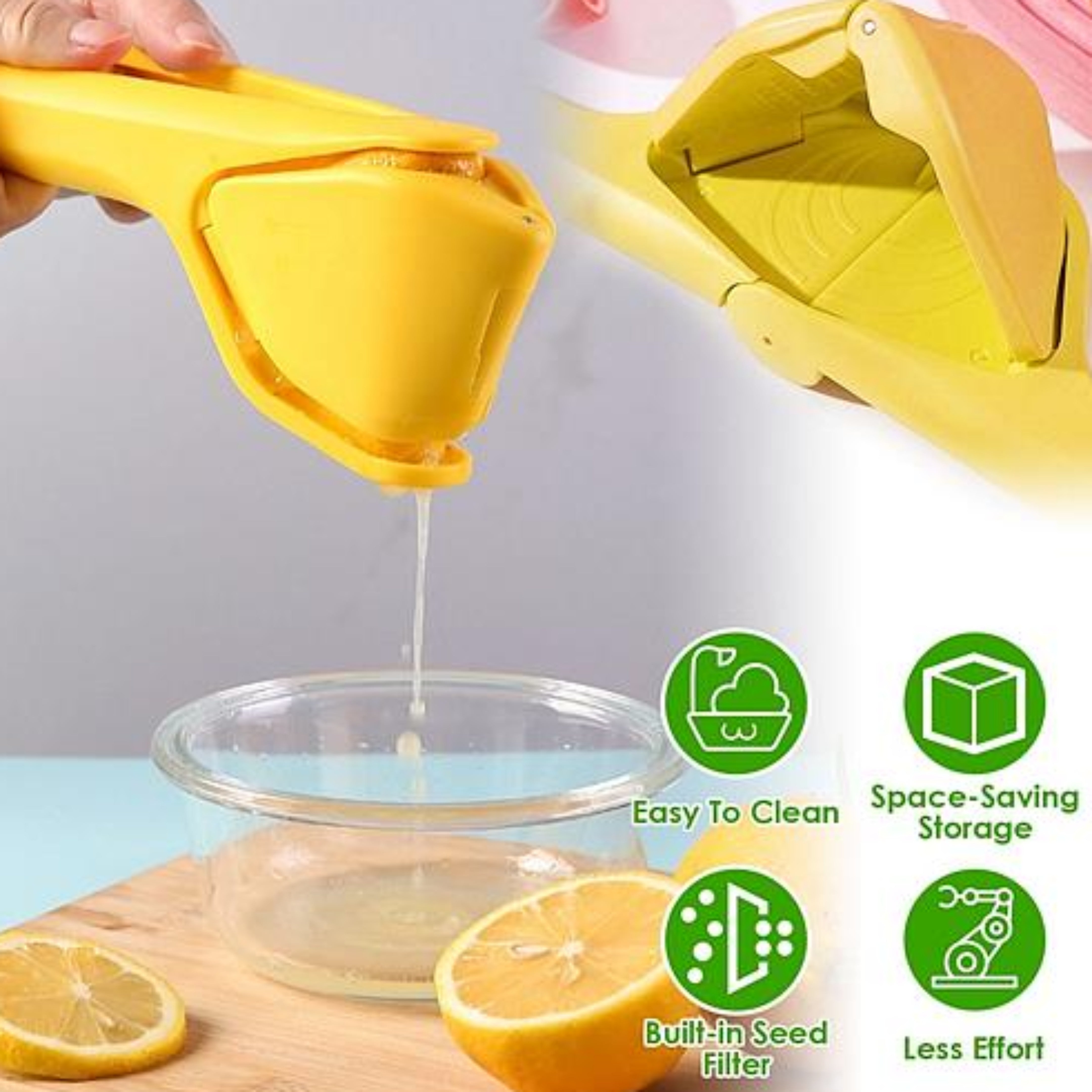 Manual Lemon Squeezer - Fold Flat Design, Effortless Hand Juicer with Sideways Pivot