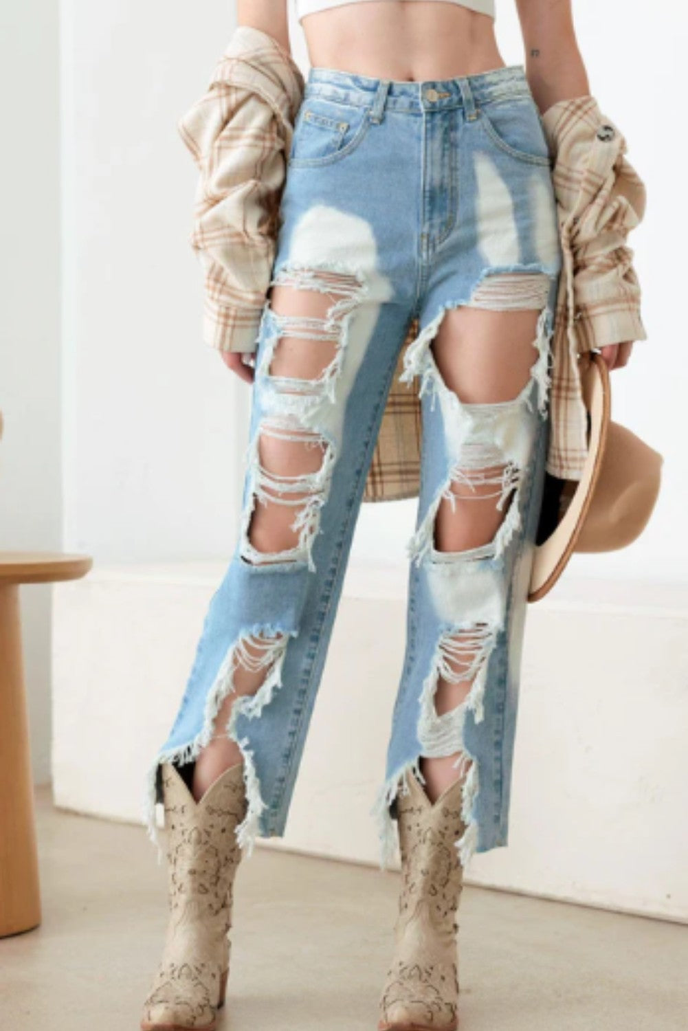 Light Blue Distressed Stylish Cut Jeans - Ballimart