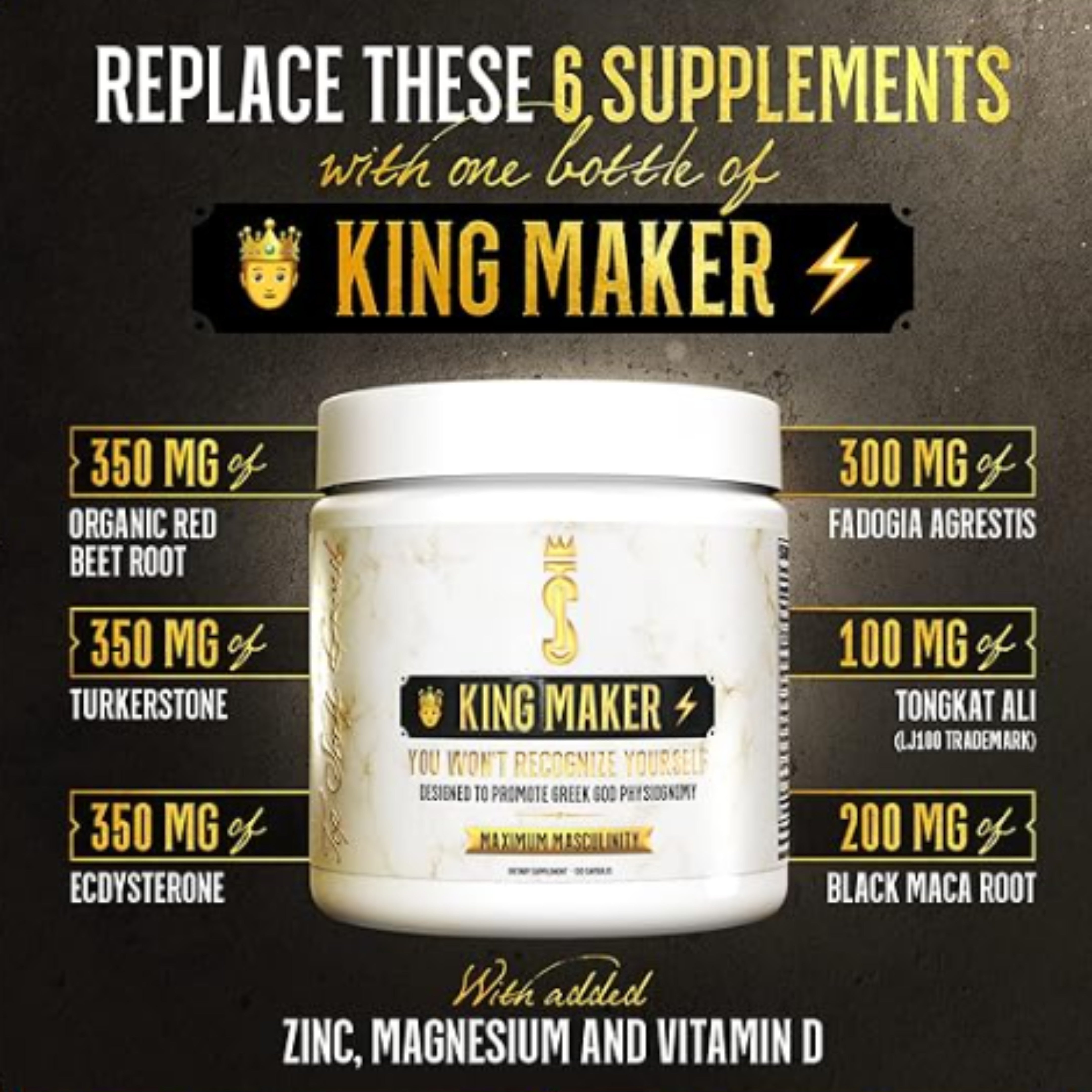 Top Shelf Grind King Maker - 13-in-1 Anabolic Supplement for Men to Increase Stamina, Lean Muscle Growth & Recovery - N.O. Booster with Tongkat Ali (LJ100), 120 Capsules