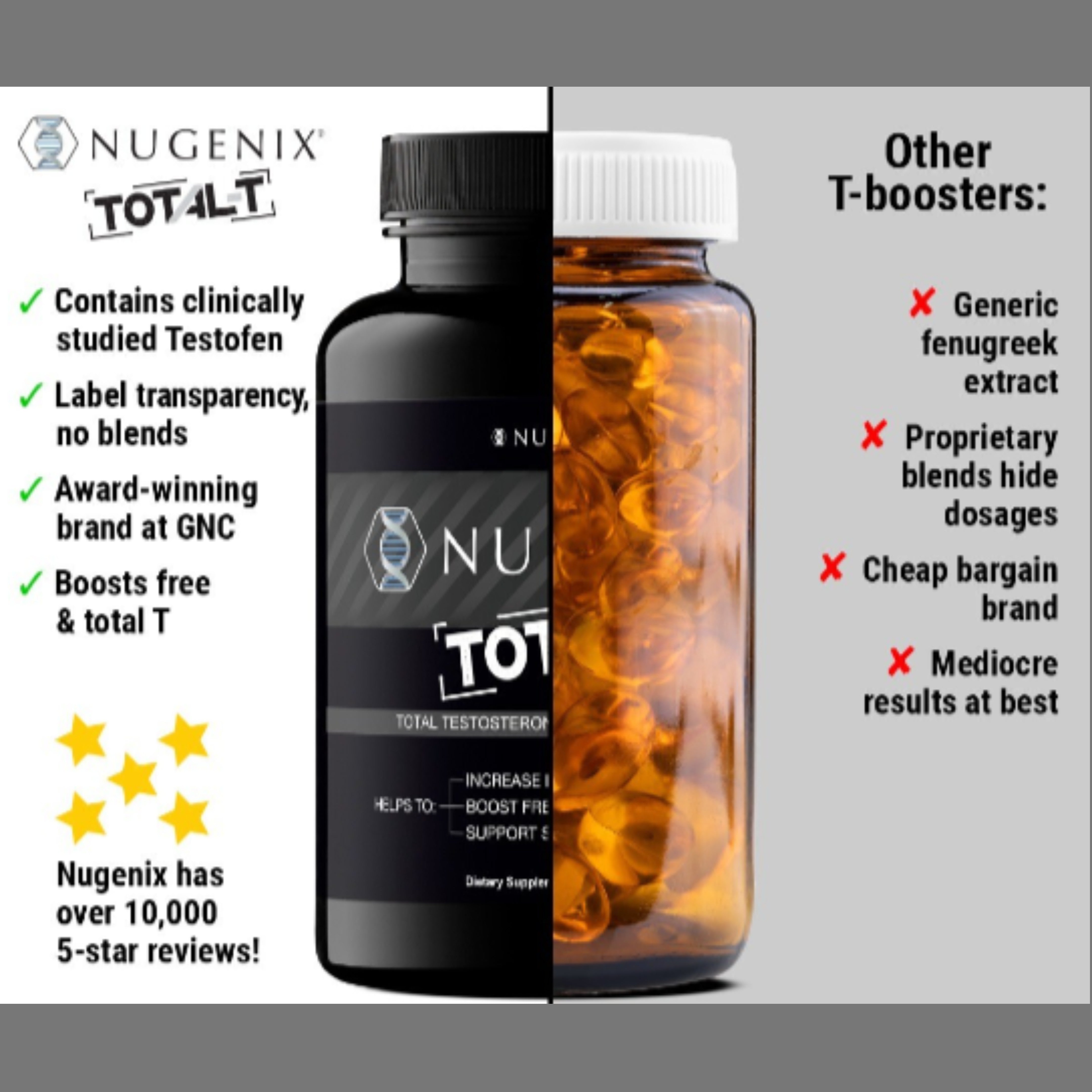 Nugenix Total-T - Free and Total Testosterone Booster Supplement for Men, 90 Count