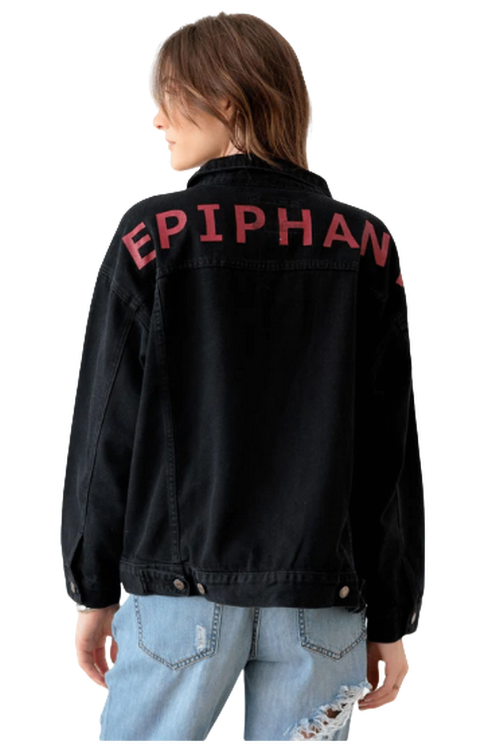 Black "EPIPHANY" Graphic Denim Jacket