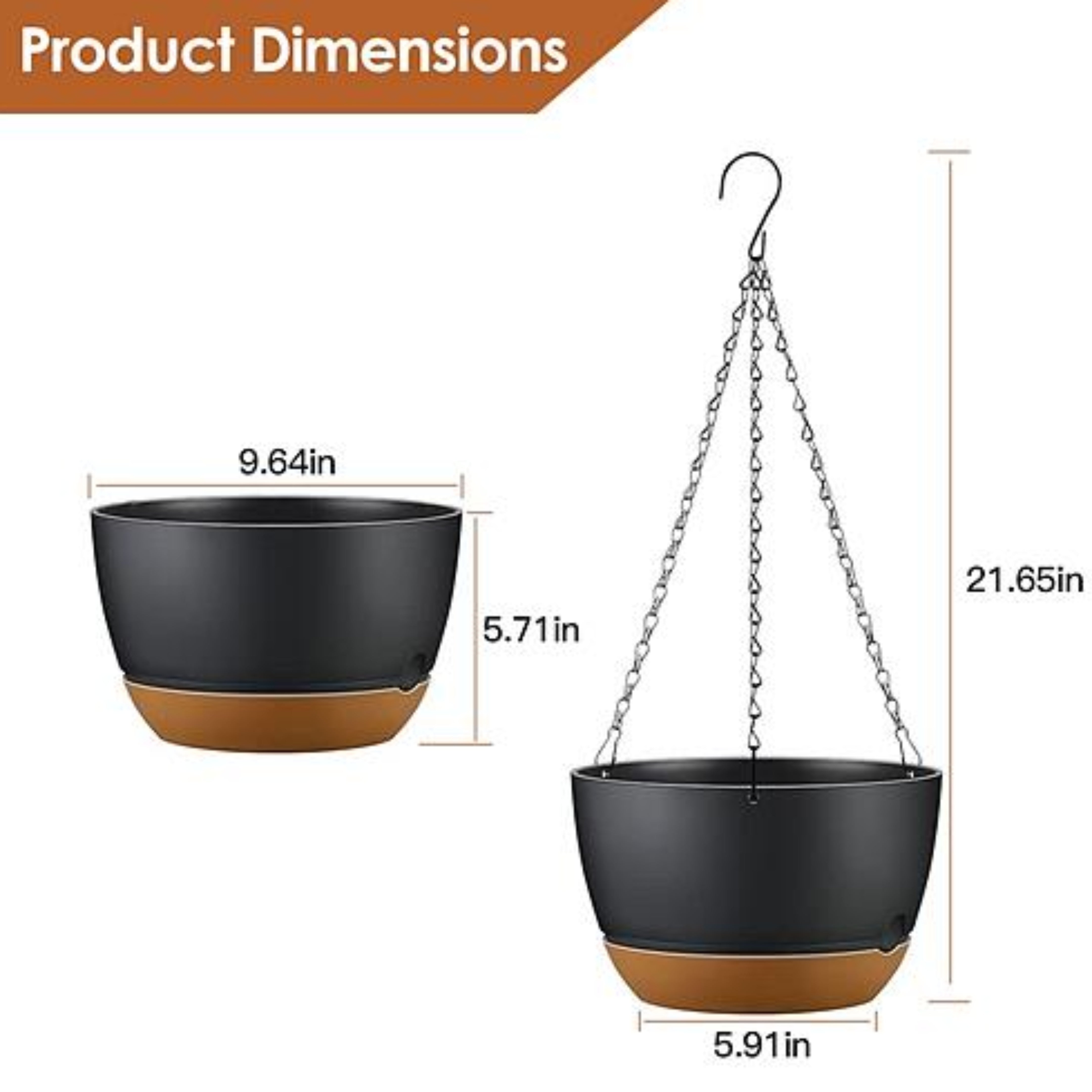 4PCS 9.64IN DIAMETER HANGING PLANTER WITH DRAINAGE HOLES REMOVABLE SELF-WATERING TRAY PLASTIC HANGING FLOWER PLANT POTS FOR INDOOR OUTDOOR HERB Ivy Fe