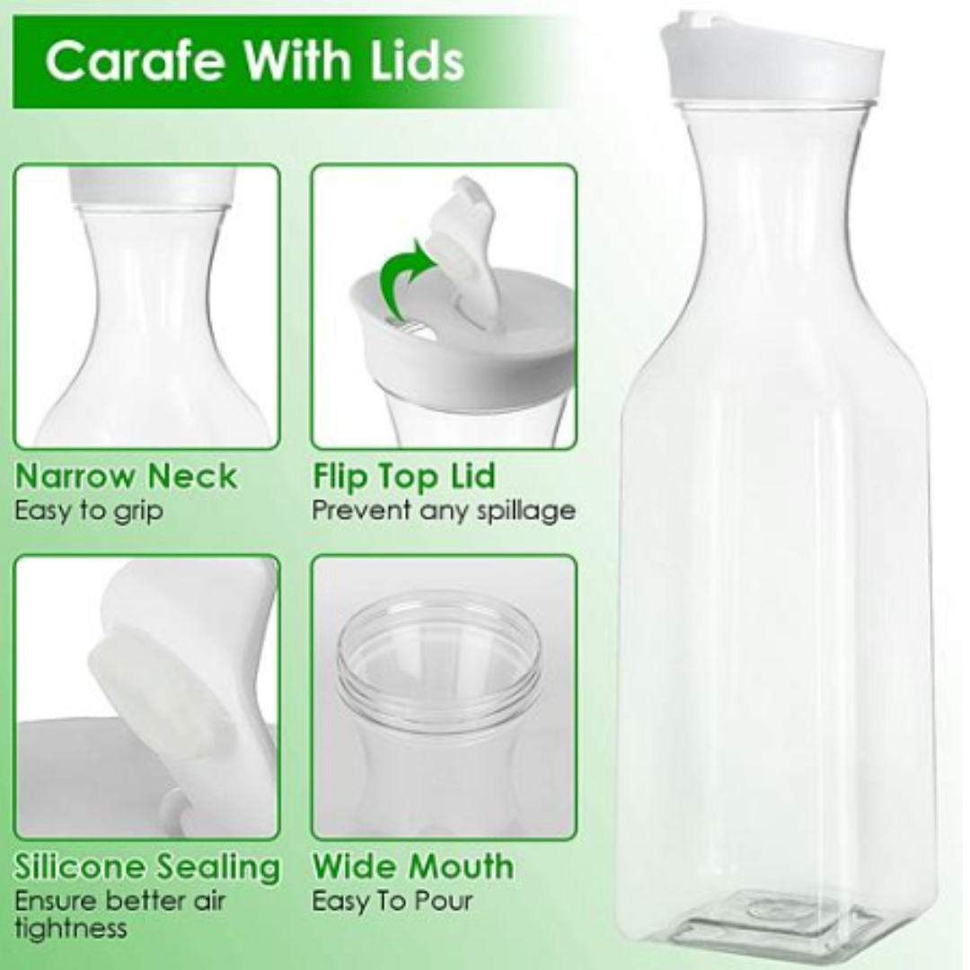 NewHome 4 Pack 50Oz Water Carafes with Flip Top Lids