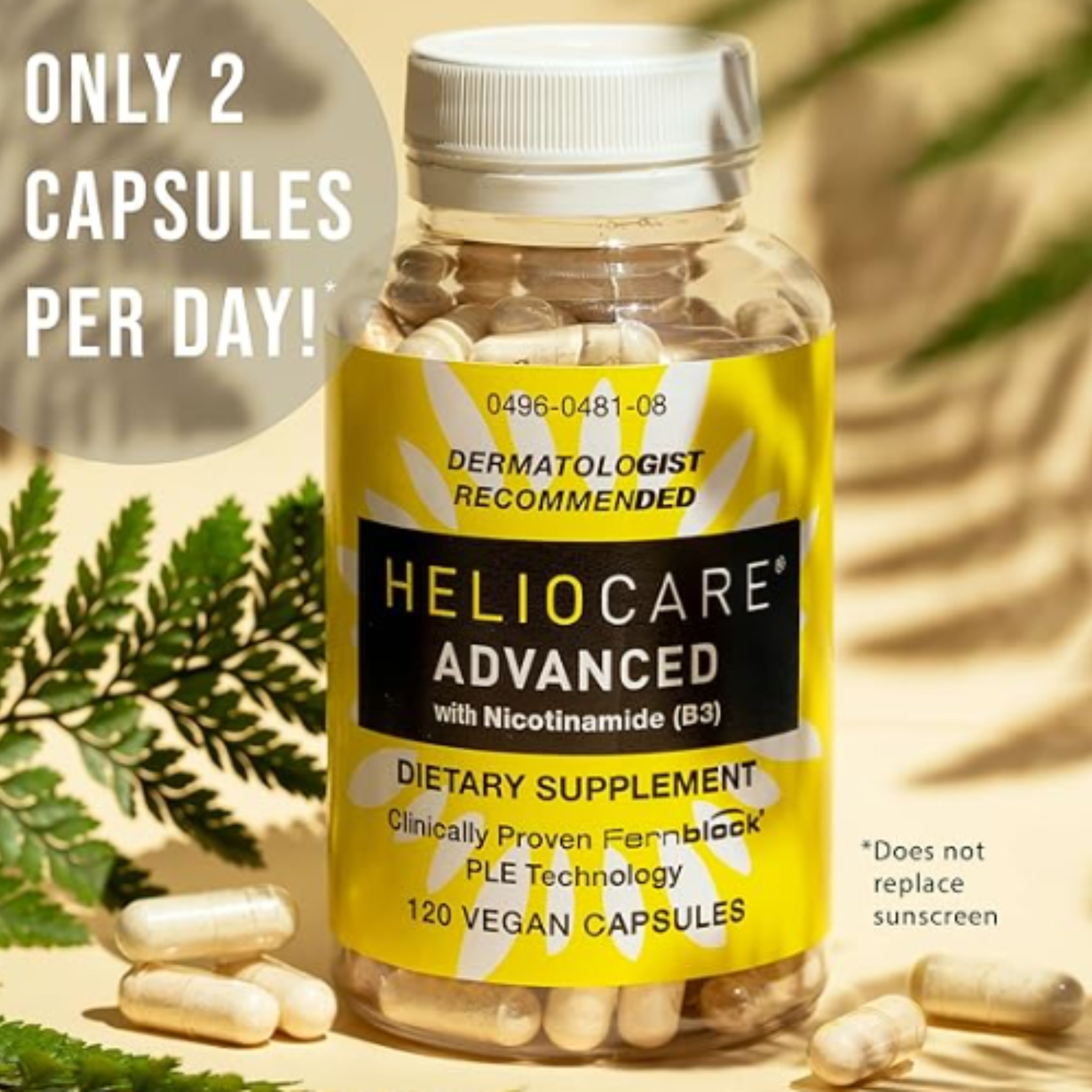 Heliocare Advanced Nicotinamide B3 Supplement: Niacinamide 500mg and Fernblock PLE Extract 240mg Per Serving - Supports Skin Cell Health with Antioxidant-Rich Vitamin B3 Niacin - 120 Vegan Capsules