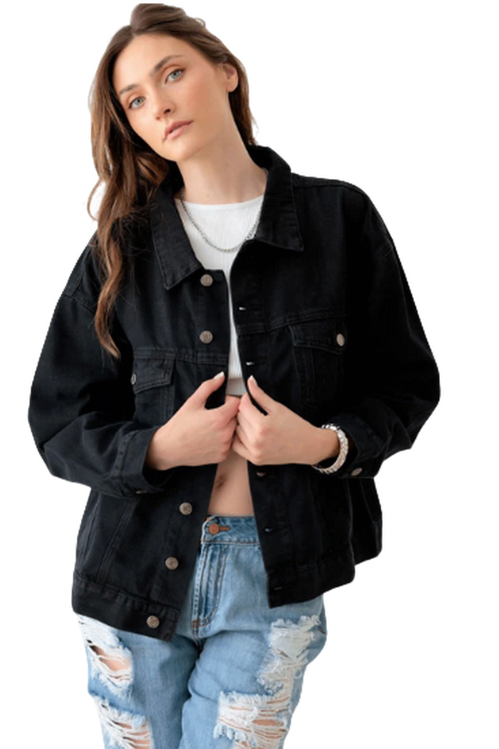 Black "EPIPHANY" Graphic Denim Jacket