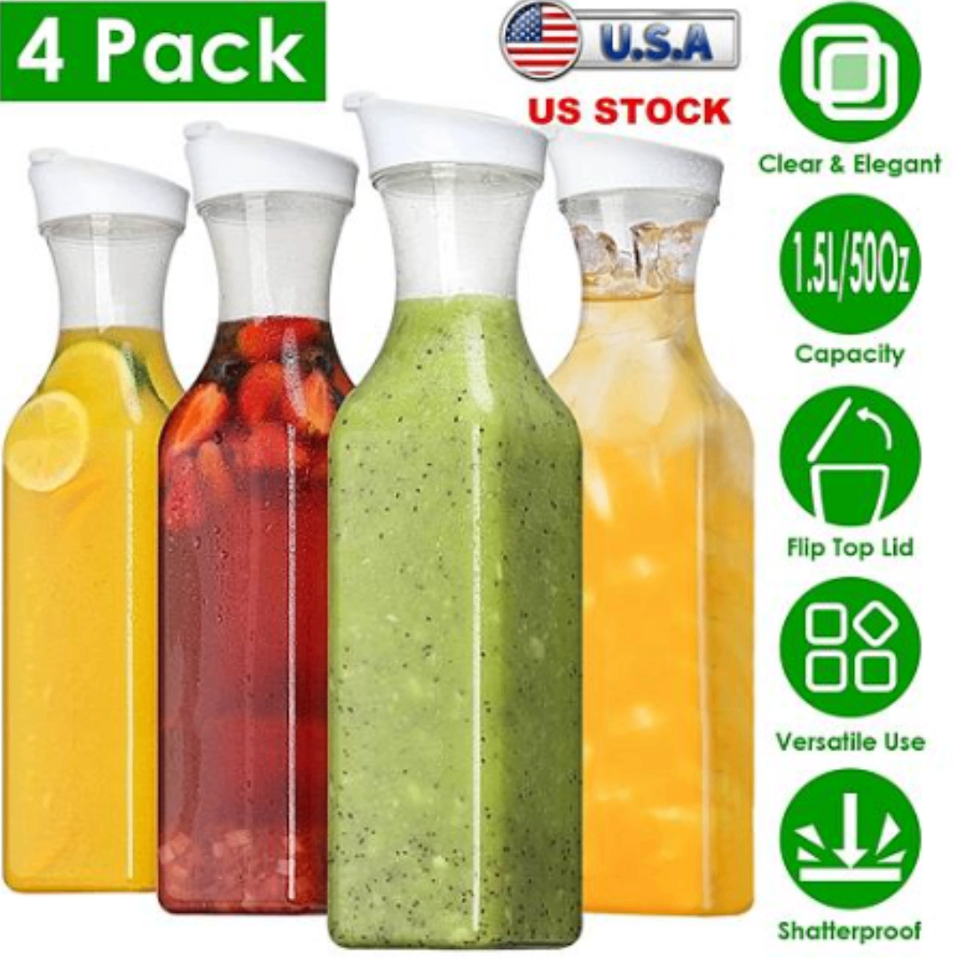 NewHome 4 Pack 50Oz Water Carafes with Flip Top Lids