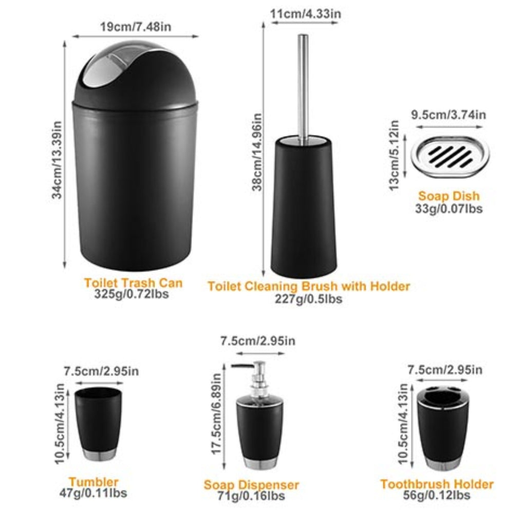 NewHome Bathroom Accessories Set - 6 Pcs Complete Bathroom Ensemble - Ballimart