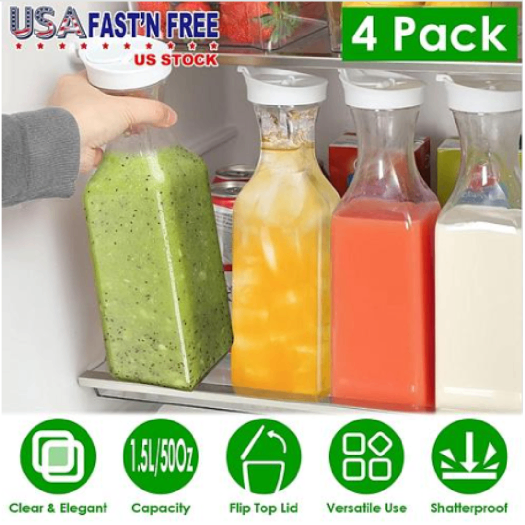 NewHome 4 Pack 50Oz Water Carafes with Flip Top Lids