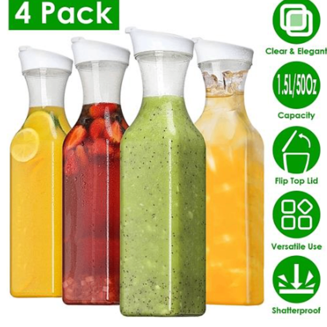 NewHome 4 Pack 50Oz Water Carafes with Flip Top Lids