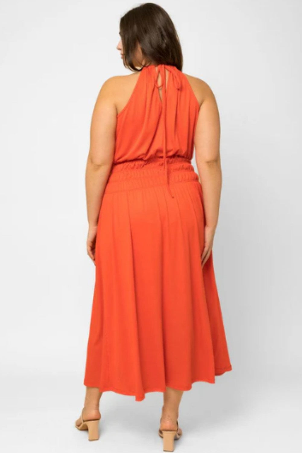 Plus Size Ribbed Halter Elastic Waist Maxi Dress - Ballimart