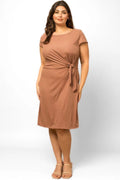 Plus Size Short Sleeve Side Waist Tie Dress - Ballimart