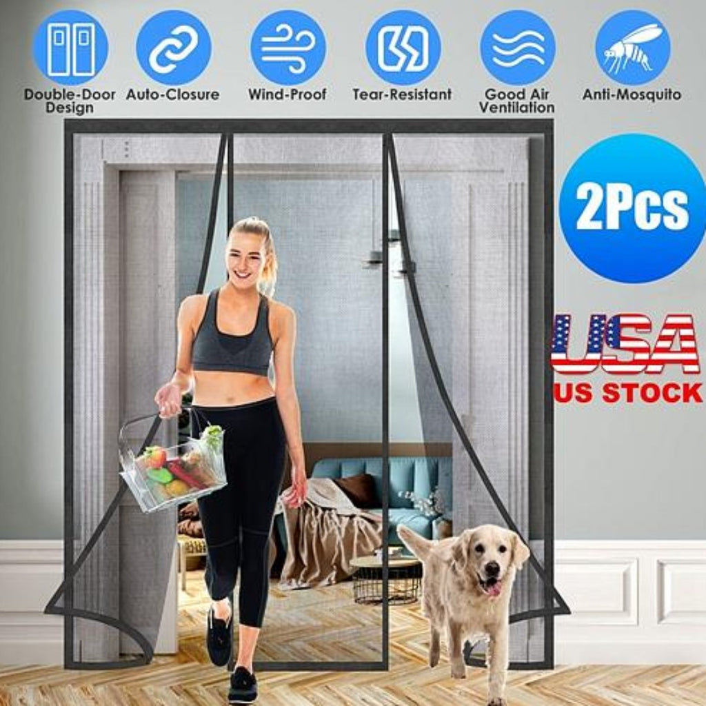 NewHome 2Pcs 72 x 80in Magnetic Screen Door - Double Door Screen Curtain Self Sealing Mesh for Sliding Door, Patio Door, French Door - Ballimart
