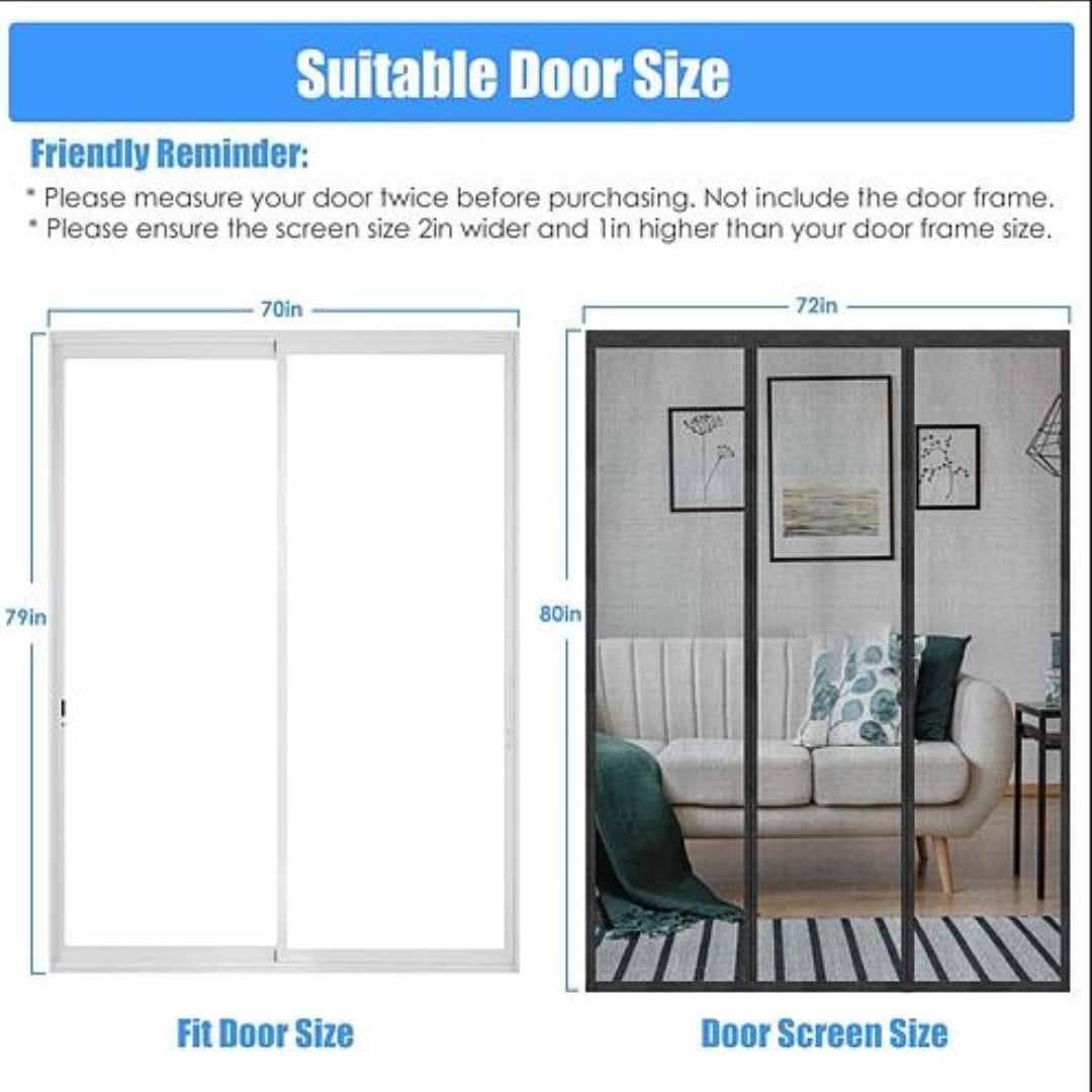 NewHome 2Pcs 72 x 80in Magnetic Screen Door - Double Door Screen Curtain Self Sealing Mesh for Sliding Door, Patio Door, French Door - Ballimart