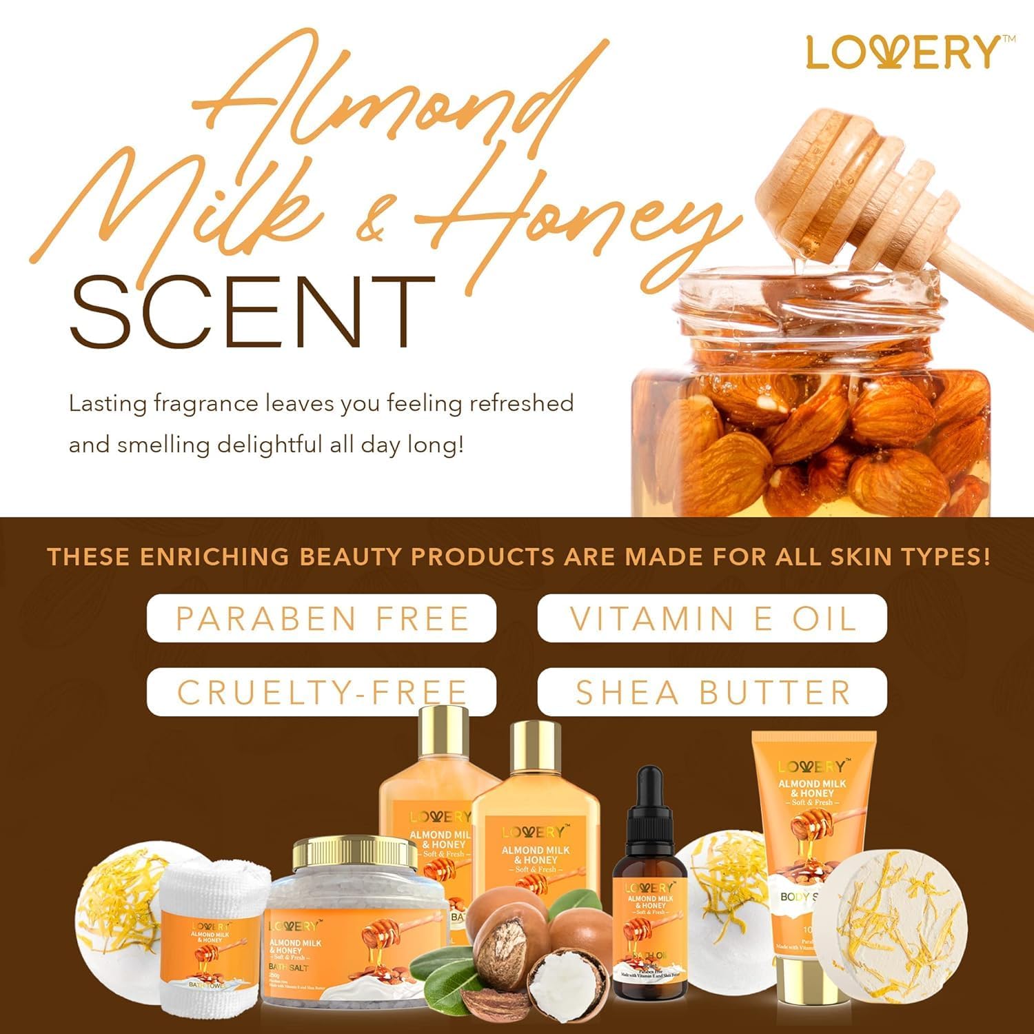 Luxury Almond Milk & Honey Spa Gift Basket - 10-Piece Home Bath & Self-Care Set | Perfect Thank You, Birthday, or Anniversary Gift for Women