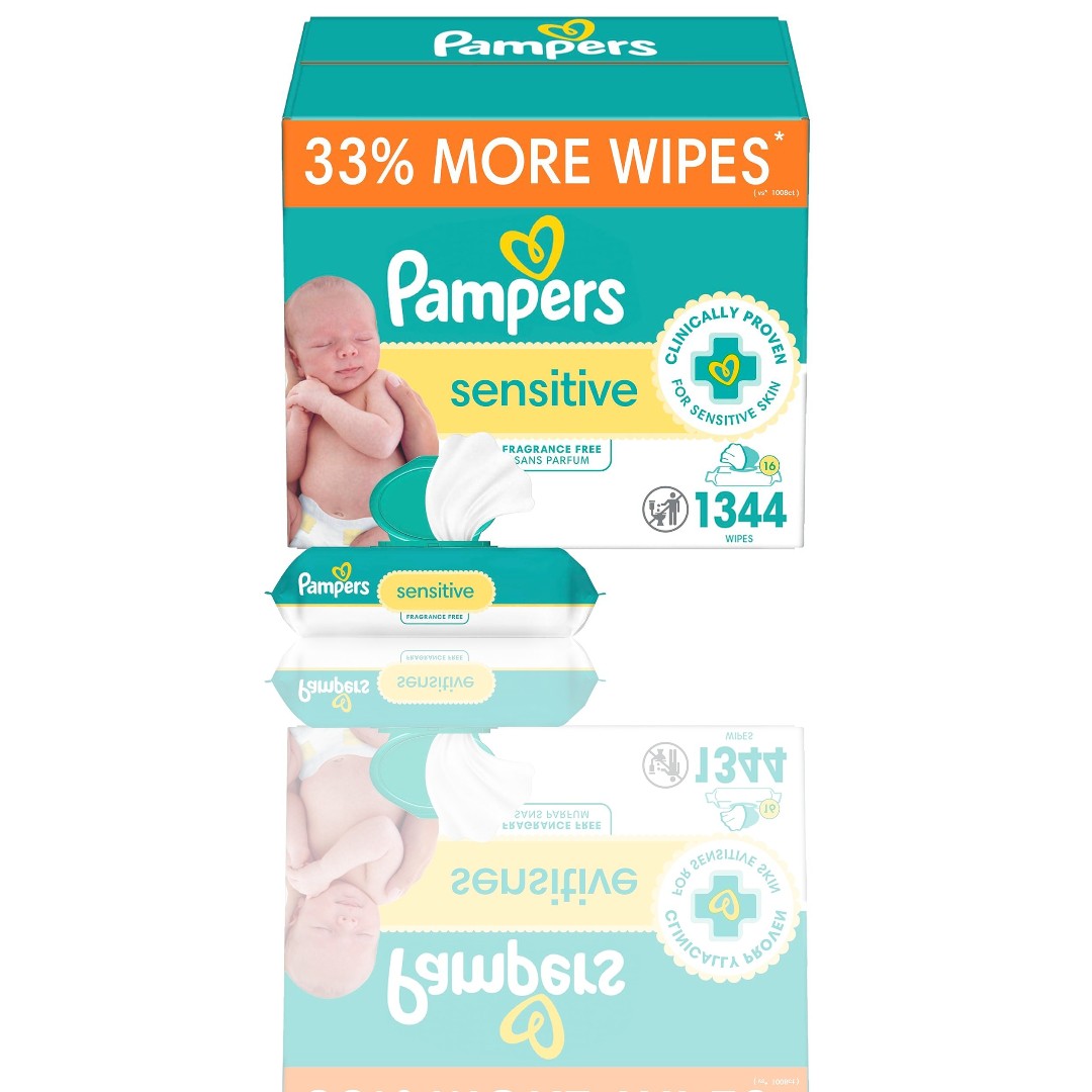 Pampers Sensitive Baby Wipes – Hypoallergenic, Water-Based, Unscented Wipes for Delicate Skin, 1344 Count (16 Flip-Top Packs) - Ballimart