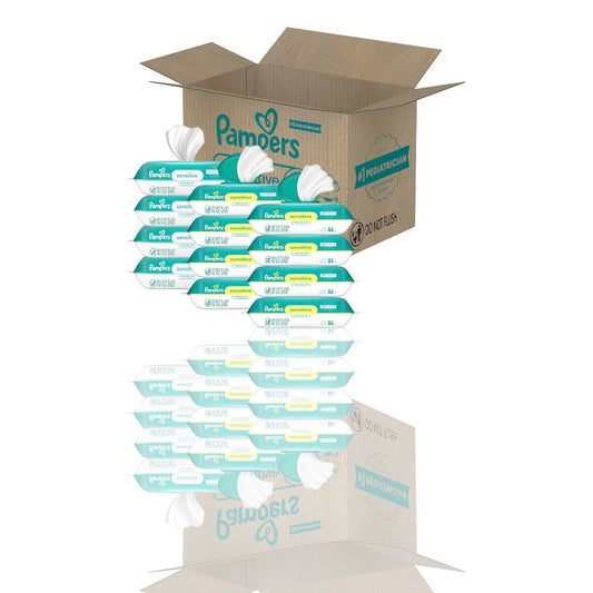Pampers Sensitive Baby Wipes, Water-Based & Hypoallergenic – 8 Flip-Top Packs + 4 Refill Packs (1008 Wipes Total) - Ballimart