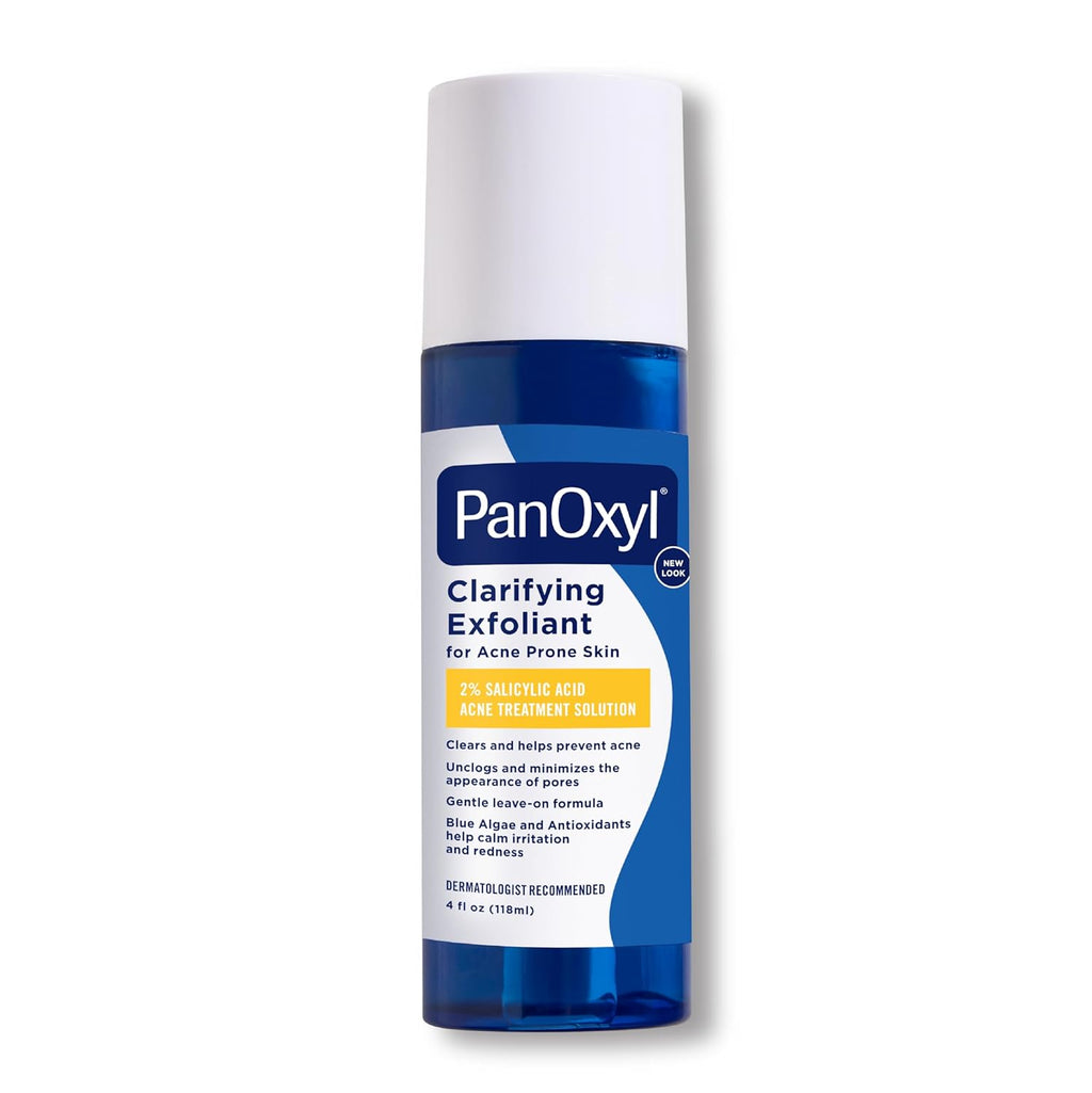 PanOxyl Clarifying Exfoliant with 2% Salicylic Acid | BHA Liquid for Face | Unclogs Pores, Minimizes Redness, and Calms Acne-Prone Skin with Blue Algae & Antioxidants, 4 fl oz