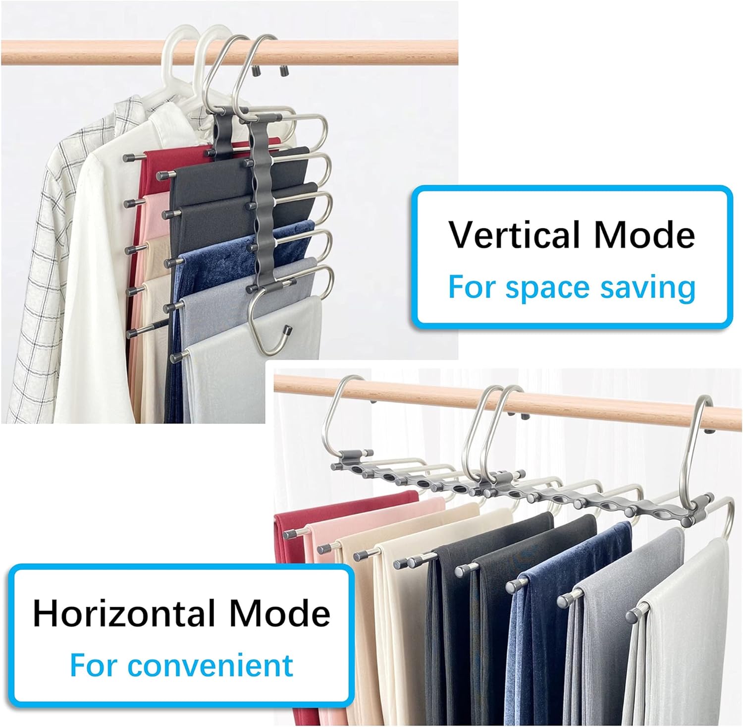 Magic Pants Hangers Space-Saving Organizer – 2-Pack Multi-Layered Closet Racks with 10 Metal Clips for Jeans, Trousers, Scarves & More - Ballimart