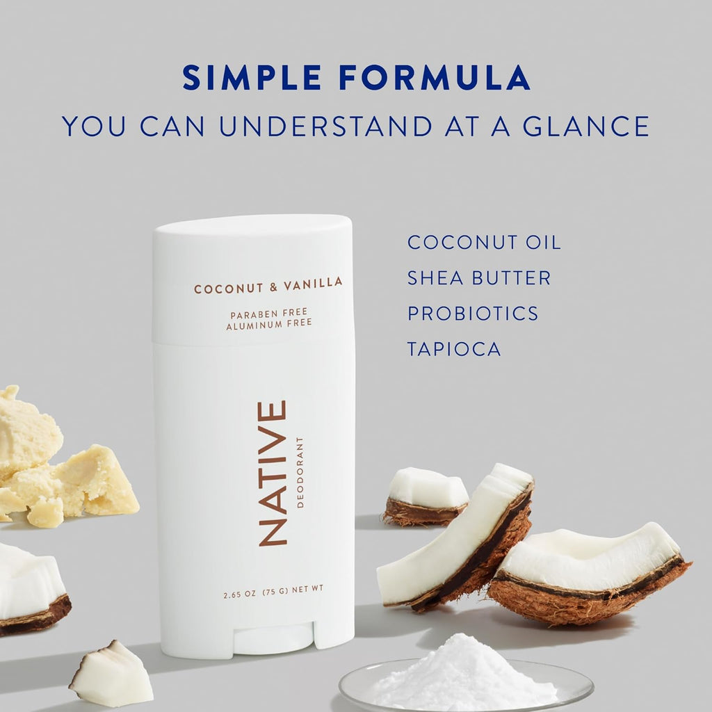 Native Coconut & Vanilla Deodorant | Aluminum-Free, 72-Hour Odor Control for Women & Men | Natural Deodorant with Baking Soda, Coconut Oil & Shea Butter | Paraben & Phthalate Free, 2.65oz - Ballimart