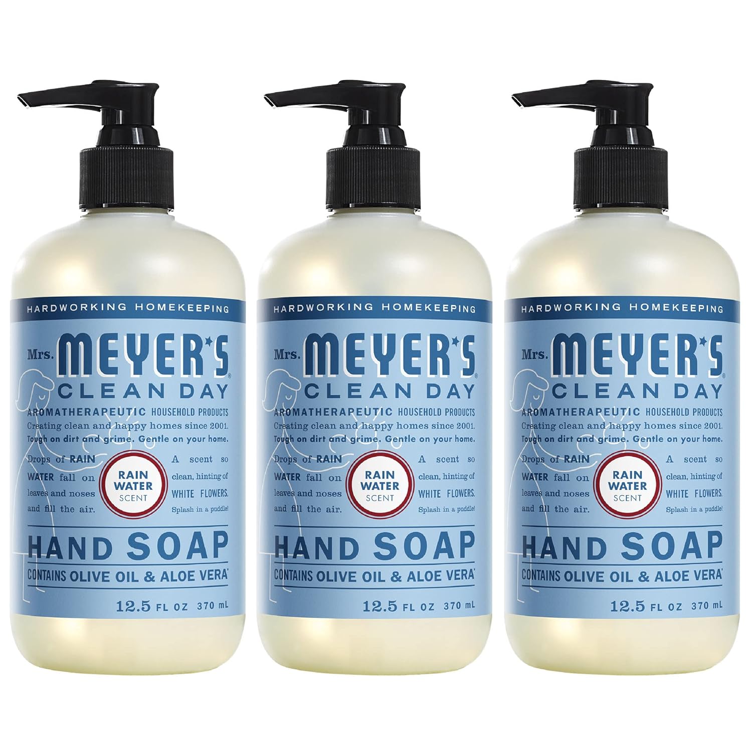 Mrs. Meyer’s Clean Day Hand Soap | Rain Water Scent | Essential Oils & Biodegradable Formula | Paraben-Free | 12.5 fl. oz (Pack of 3)