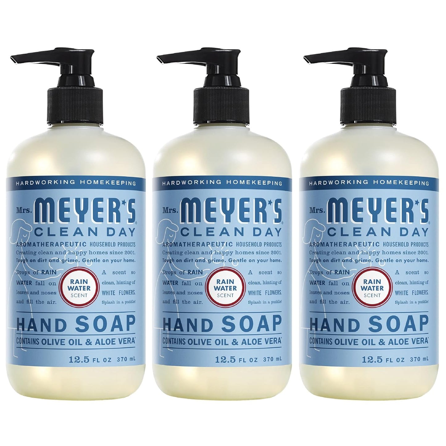 Mrs. Meyer’s Clean Day Hand Soap | Rain Water Scent | Essential Oils &amp; Biodegradable Formula | Paraben-Free | 12.5 fl. oz (Pack of 3)