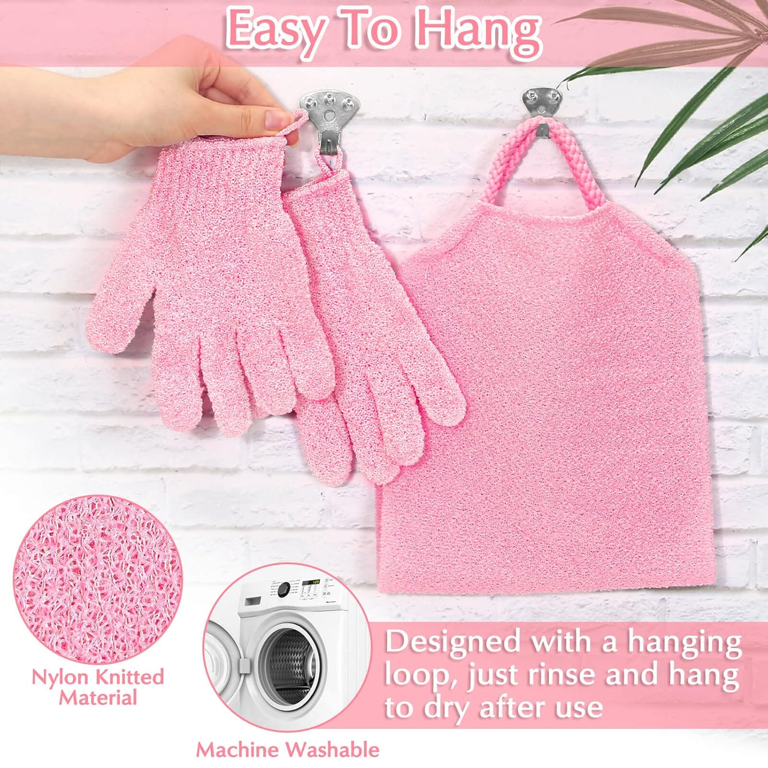 Anezus Exfoliating Shower Bath Gloves & Back Scrubber Set – Premium Pink Exfoliator for Body, Face, and Shower - Ballimart