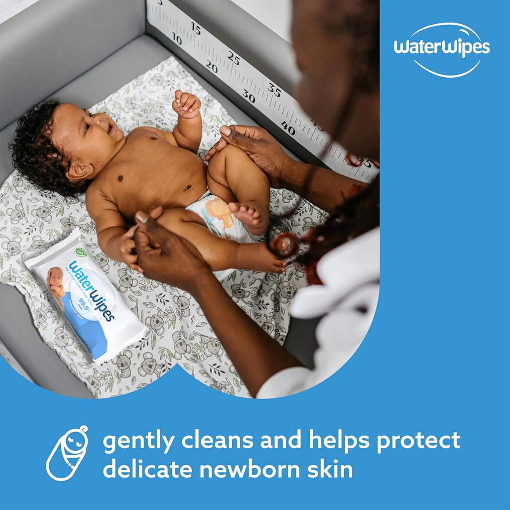 WaterWipes Plastic-Free Original Baby Wipes - Unscented, 99.9% Water-Based, Hypoallergenic, 60 Count (Pack of 12) | Ideal for Sensitive Newborn & Premature Skin - Ballimart