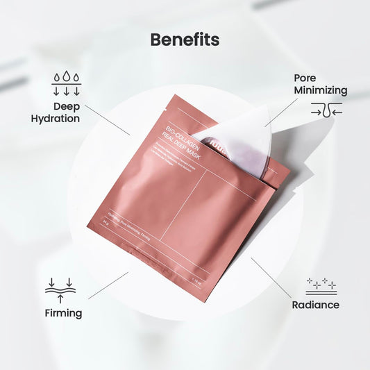 BIODANCE Bio-Collagen Real Deep Mask – Hydrating Overnight Hydrogel Mask, Pore Minimizing, Improves Elasticity, Deep Moisture, 34g x 4 Sheets - Ballimart